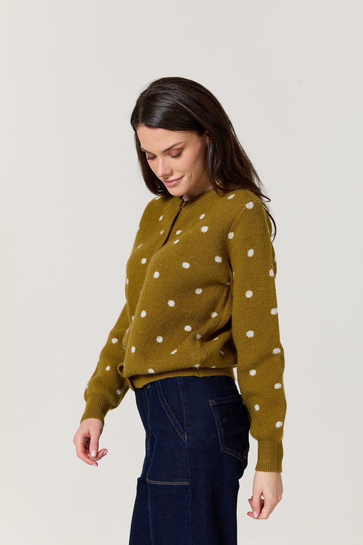 
                  
                    Olive Polka Dot Knitted Cardigan
                  
                