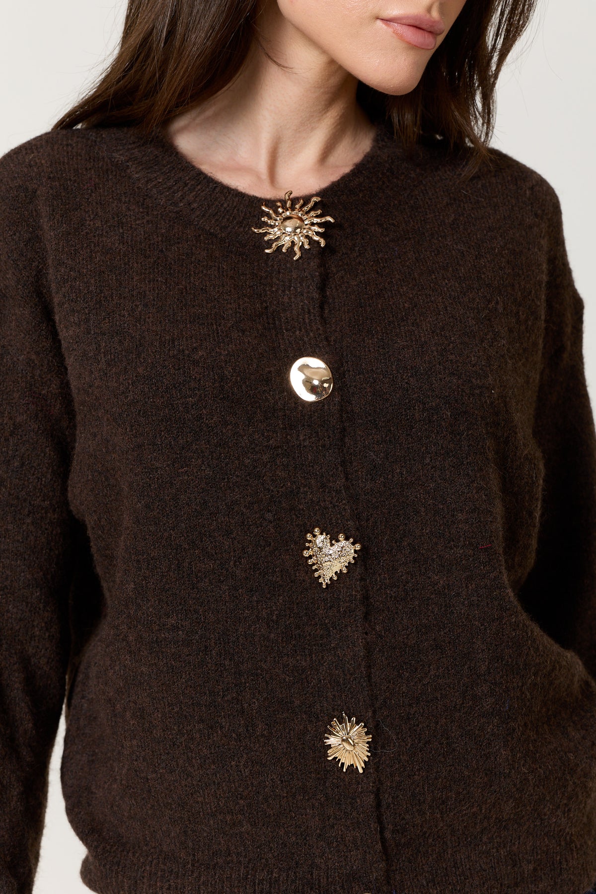 
                  
                    Brown Jewel Button Wool Blend Cardigan
                  
                