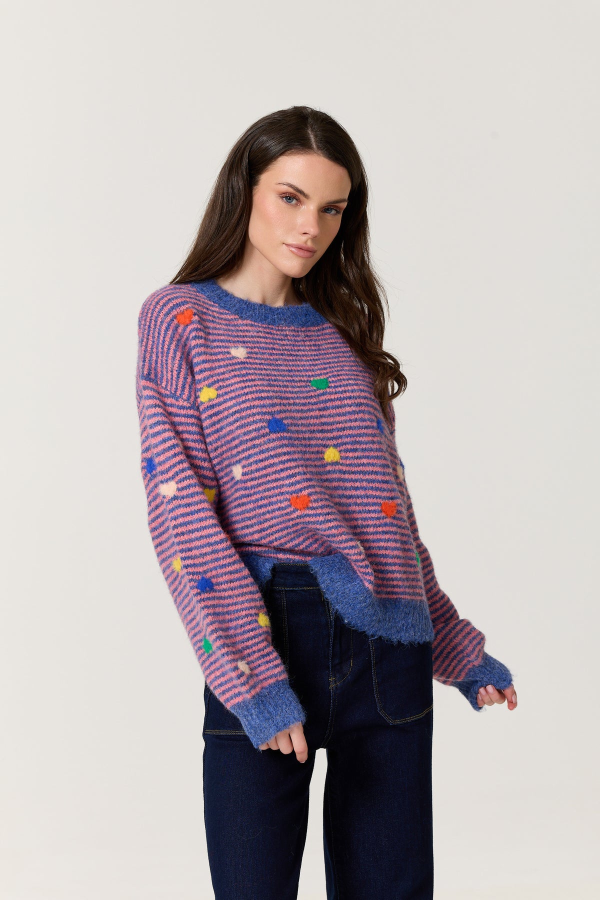 
                  
                    Blue Pink Heart Stripe Wool Blend Jumper
                  
                