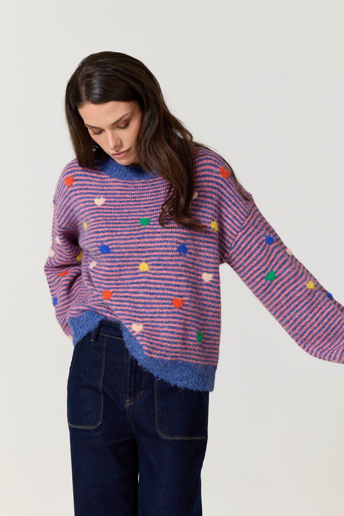 
                  
                    Blue Pink Heart Stripe Wool Blend Jumper
                  
                