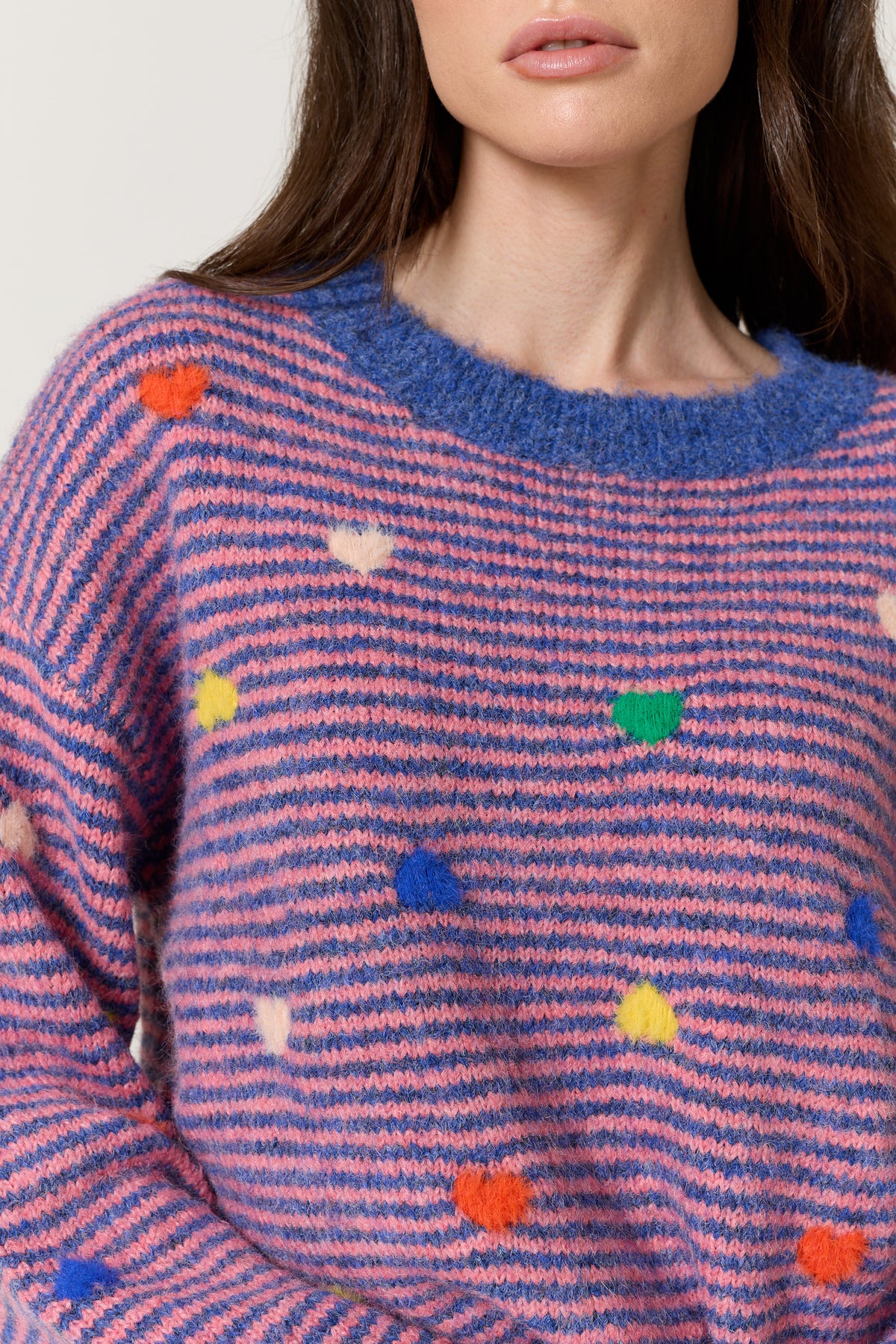 
                  
                    Blue Pink Heart Stripe Wool Blend Jumper
                  
                