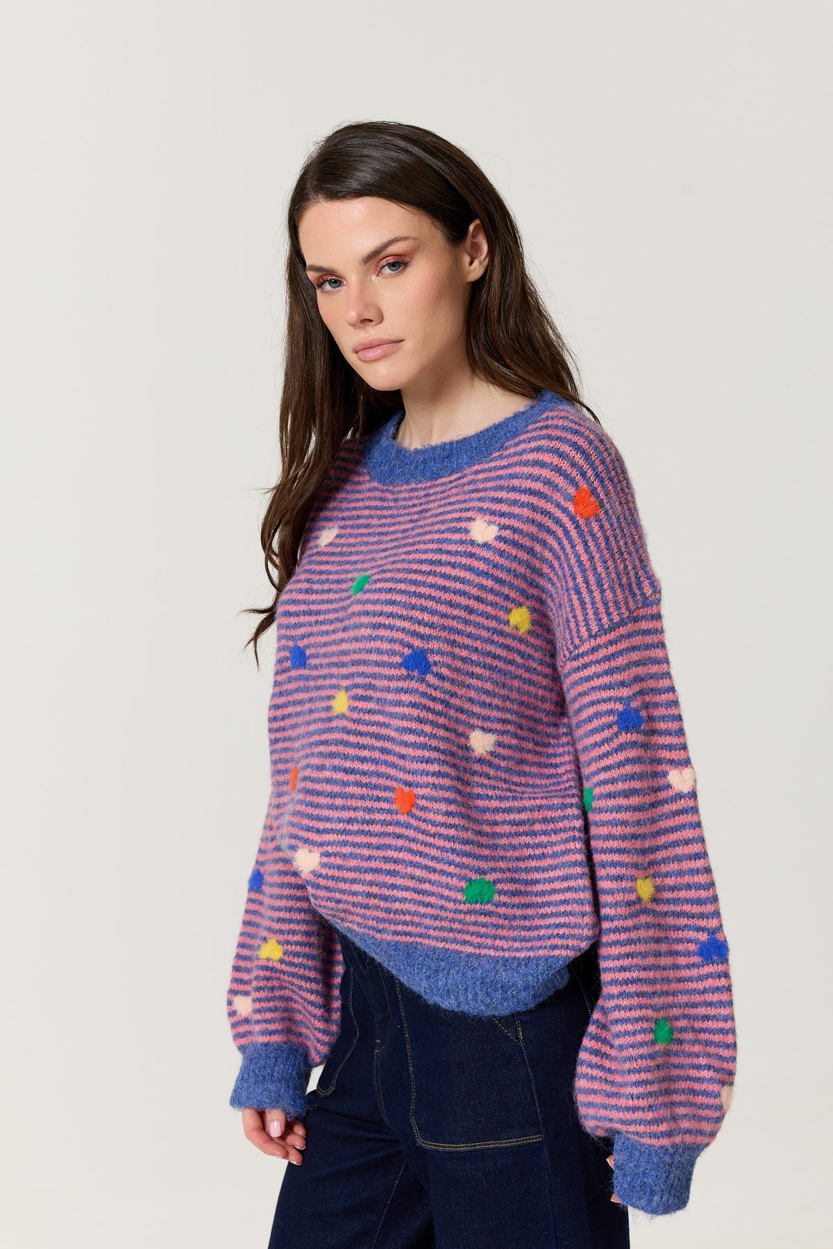 
                  
                    Blue Pink Heart Stripe Wool Blend Jumper
                  
                