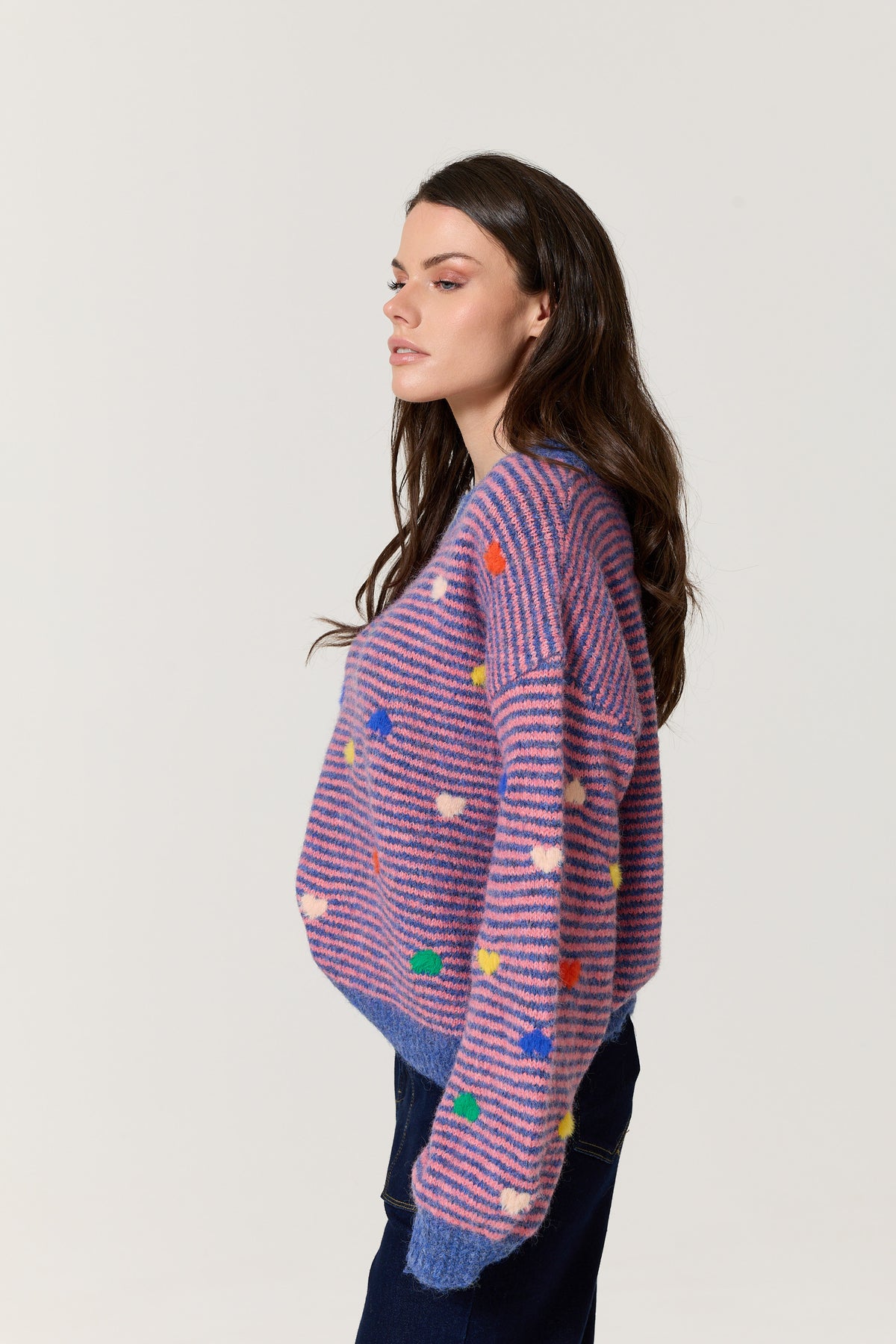
                  
                    Blue Pink Heart Stripe Wool Blend Jumper
                  
                