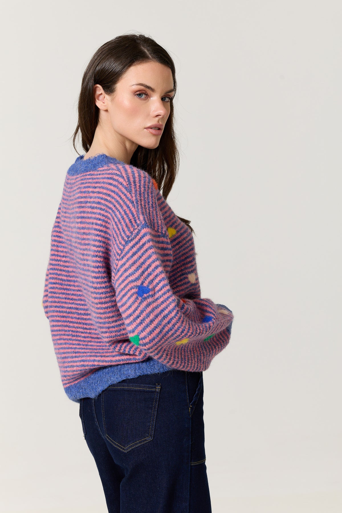 
                  
                    Blue Pink Heart Stripe Wool Blend Jumper
                  
                