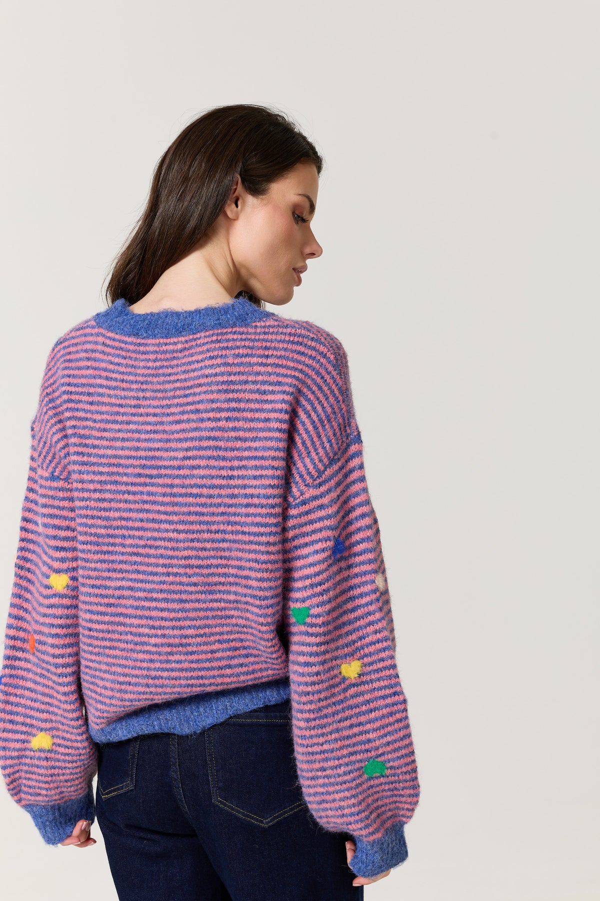 
                  
                    Blue Pink Heart Stripe Wool Blend Jumper
                  
                