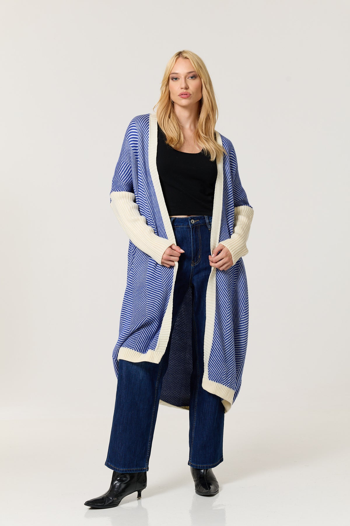 
                  
                    Blue Herringbone Longline Cardigan
                  
                