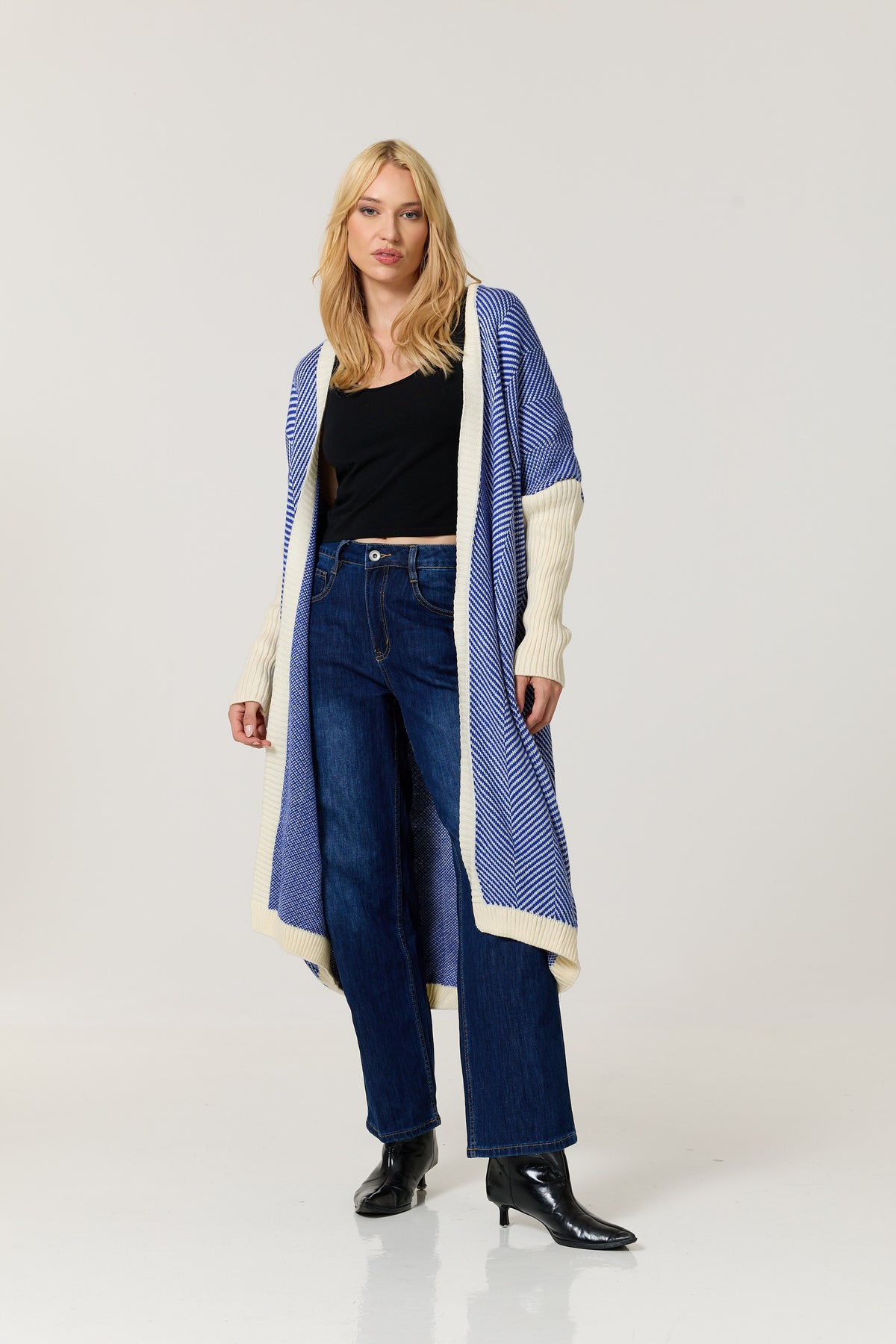 
                  
                    Blue Herringbone Longline Cardigan
                  
                