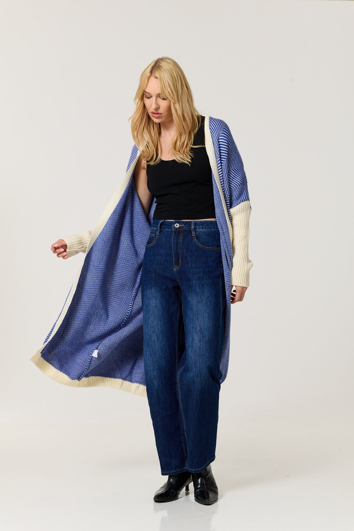 
                  
                    Blue Herringbone Longline Cardigan
                  
                