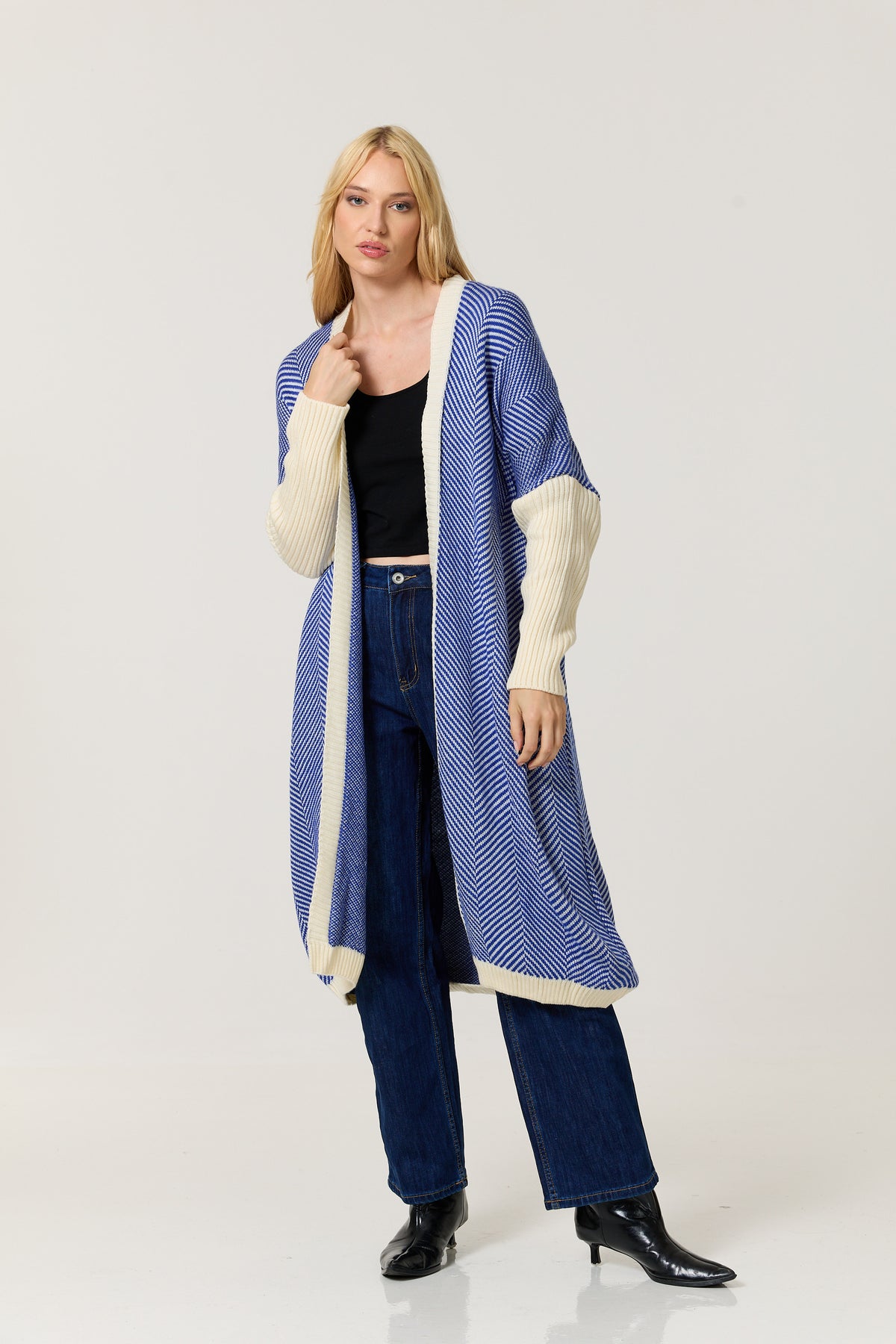
                  
                    Blue Herringbone Longline Cardigan
                  
                