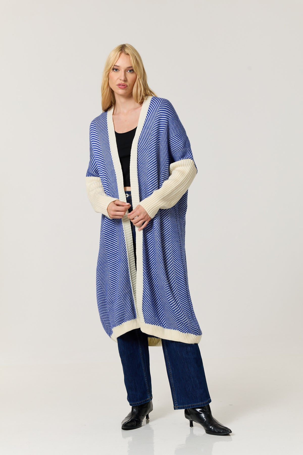 
                  
                    Blue Herringbone Longline Cardigan
                  
                