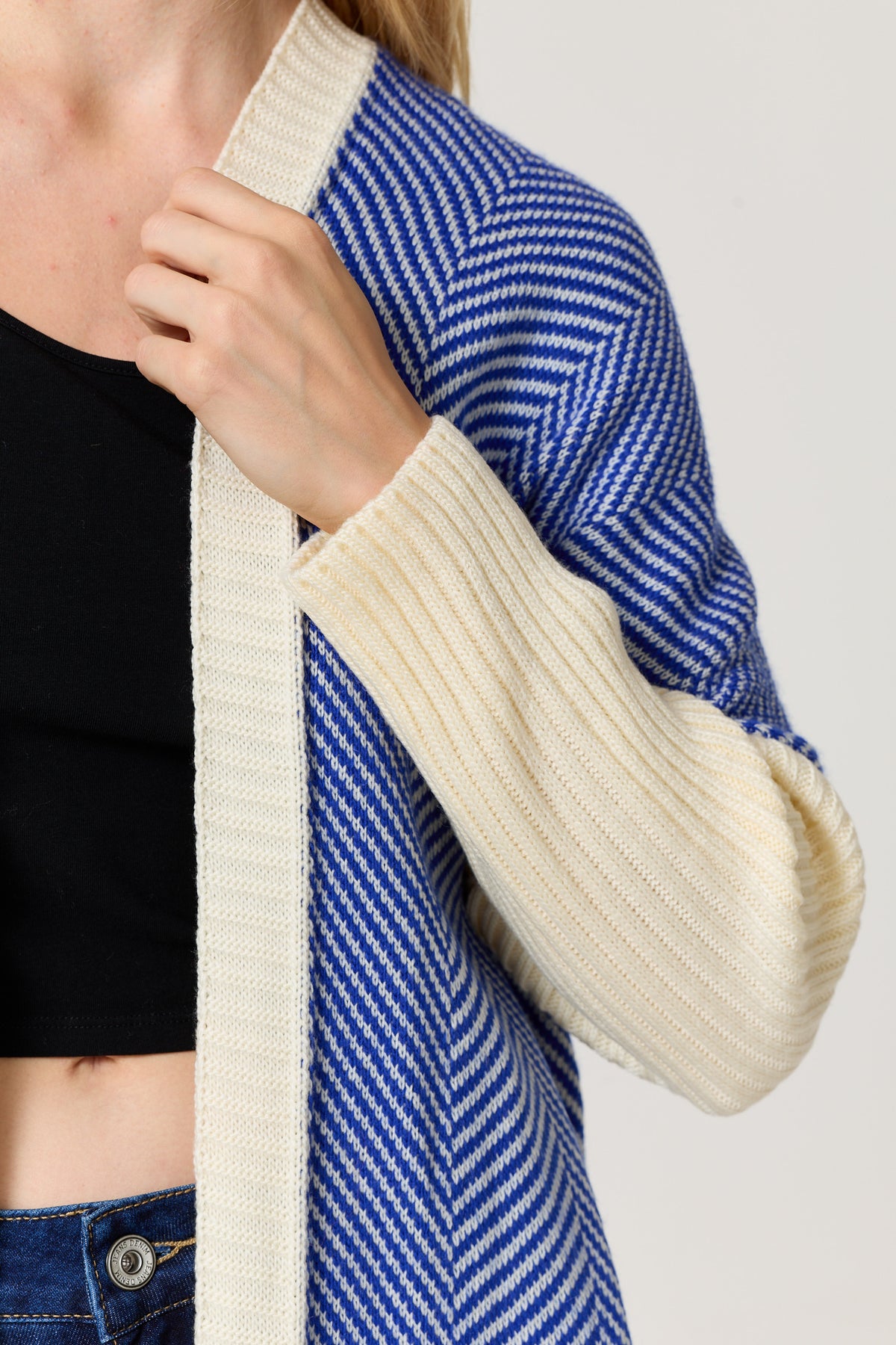 
                  
                    Blue Herringbone Longline Cardigan
                  
                