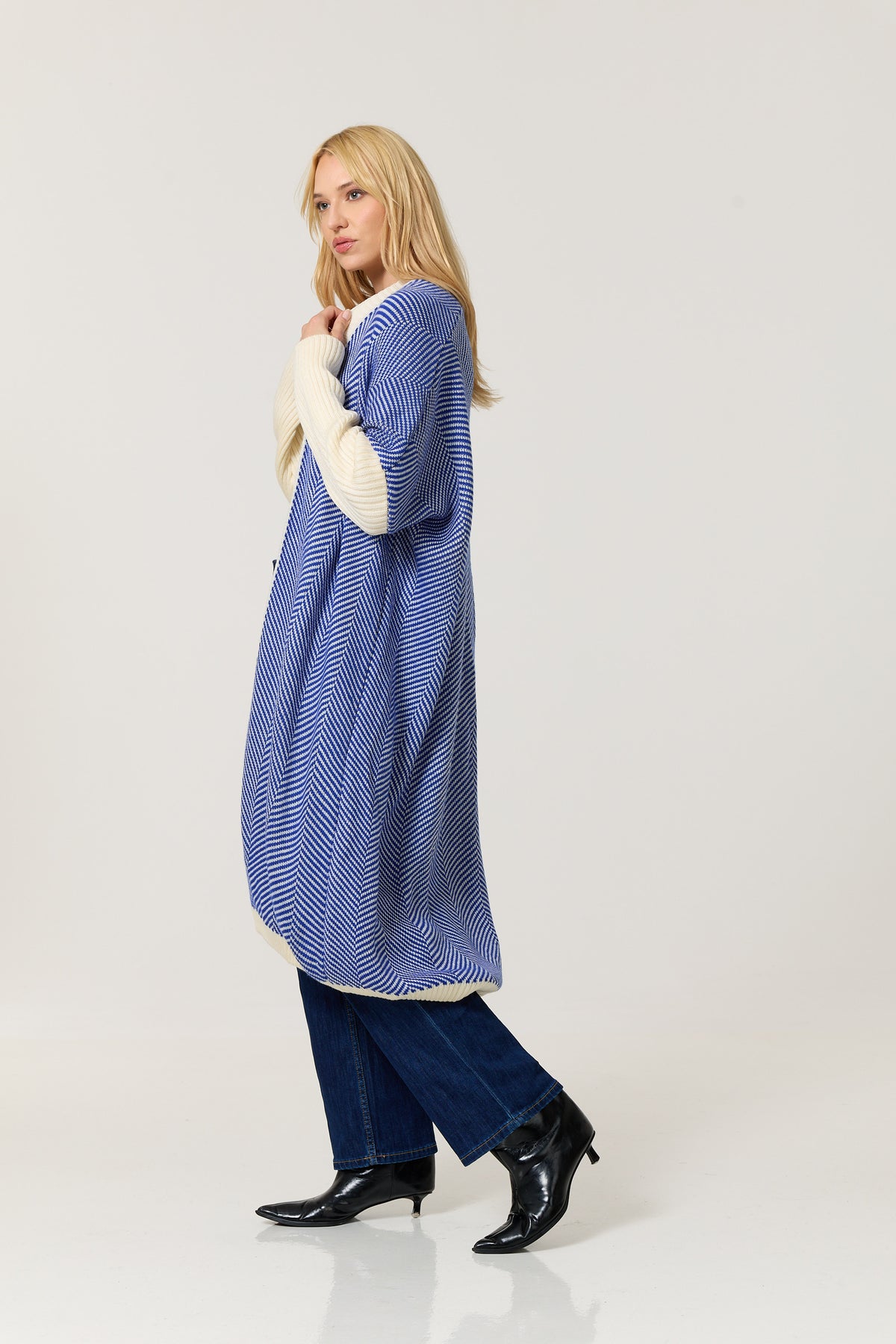 
                  
                    Blue Herringbone Longline Cardigan
                  
                