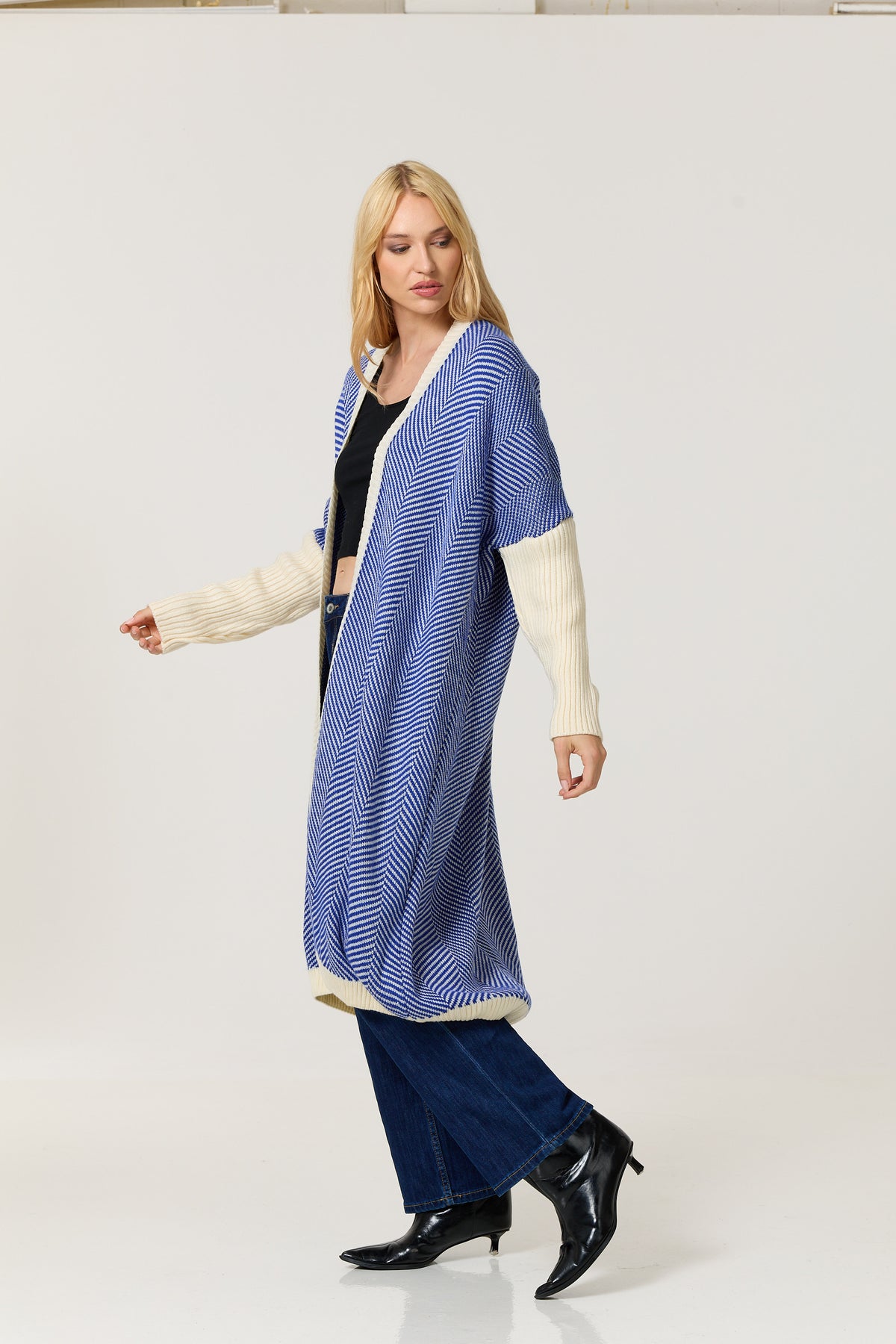
                  
                    Blue Herringbone Longline Cardigan
                  
                