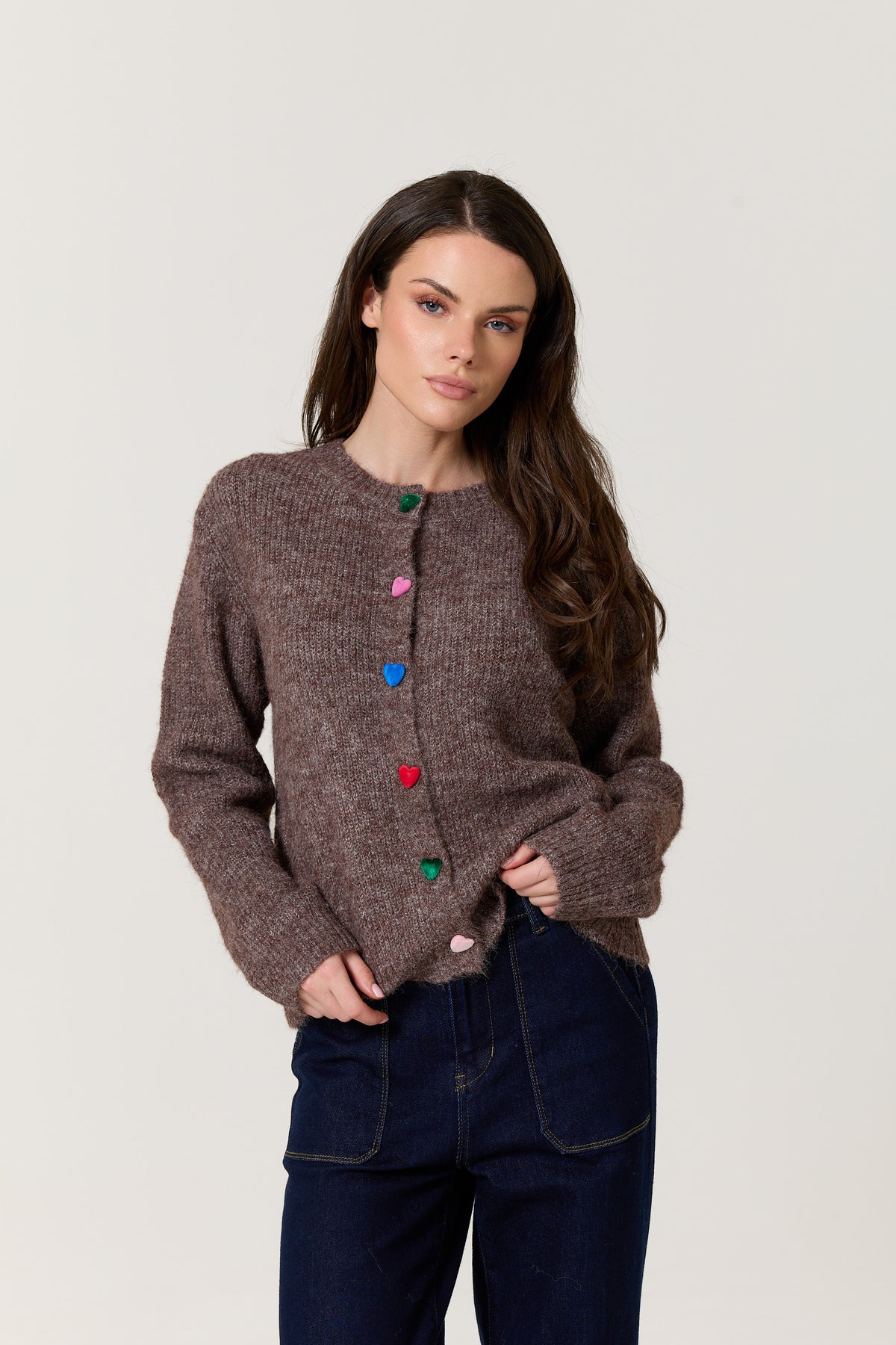 
                  
                    Brown Heart Button Wool Blend Cardigan
                  
                
