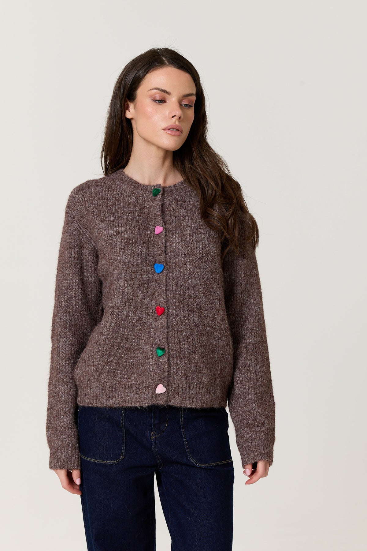 
                  
                    Brown Heart Button Wool Blend Cardigan
                  
                
