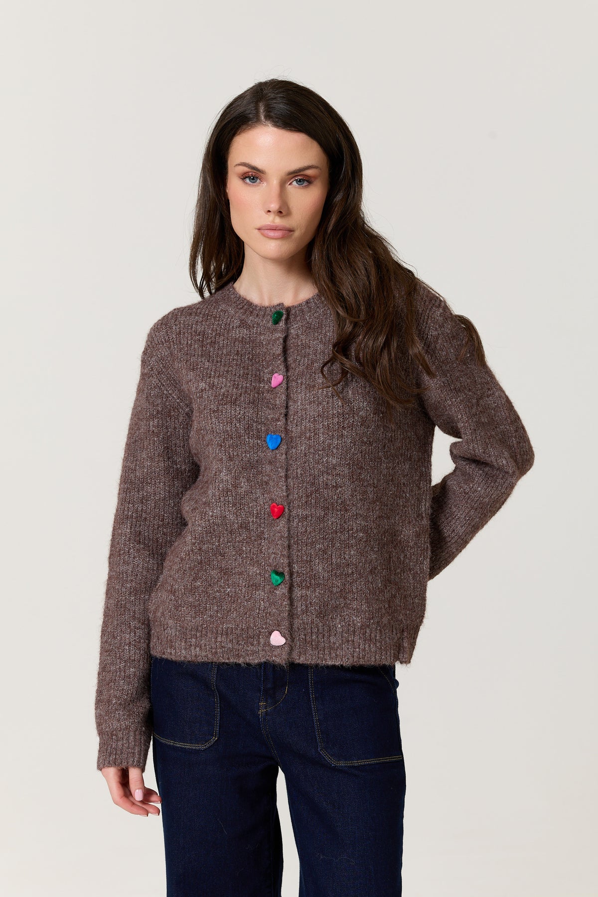 
                  
                    Brown Heart Button Wool Blend Cardigan
                  
                