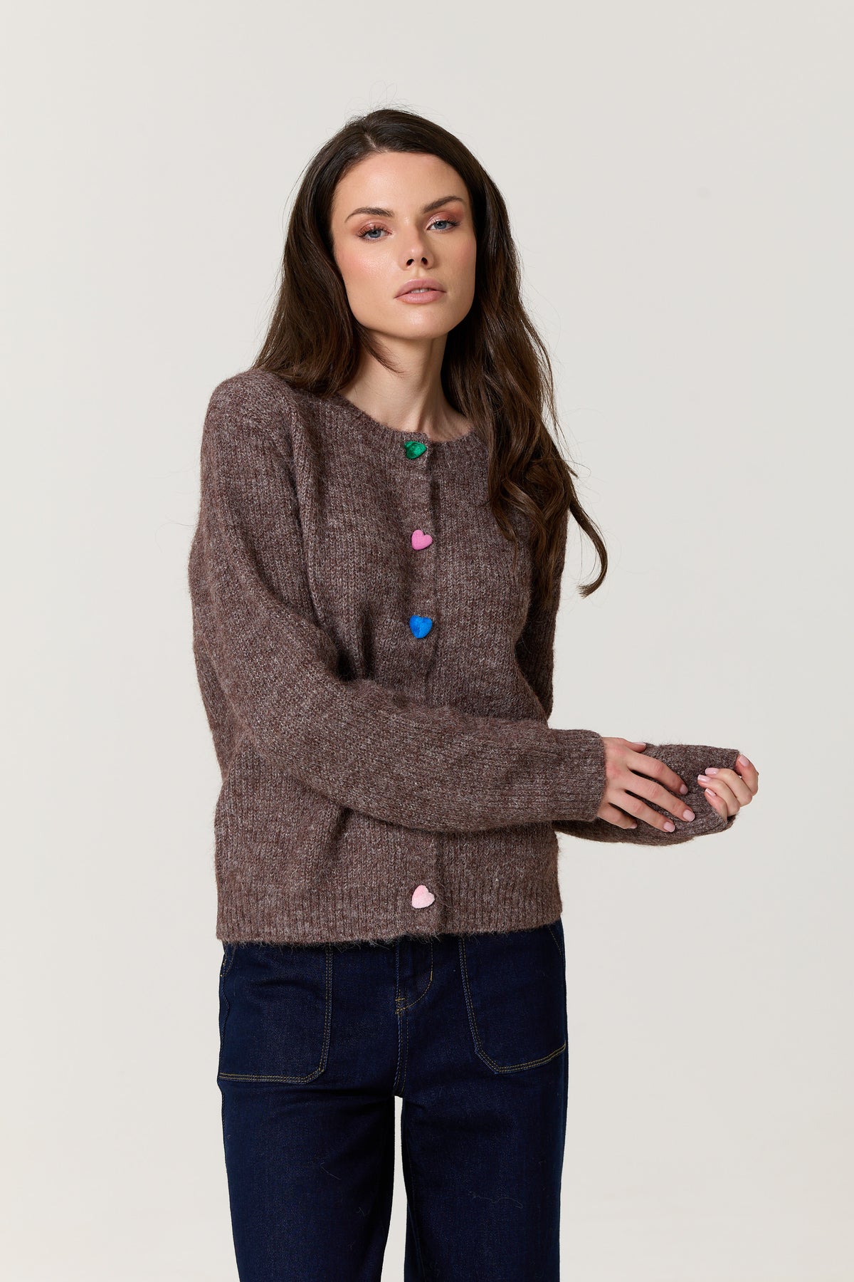 
                  
                    Brown Heart Button Wool Blend Cardigan
                  
                