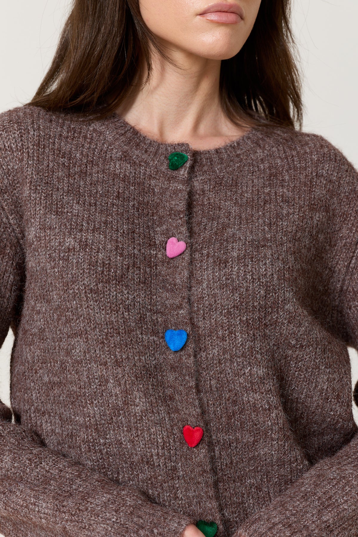 
                  
                    Brown Heart Button Wool Blend Cardigan
                  
                