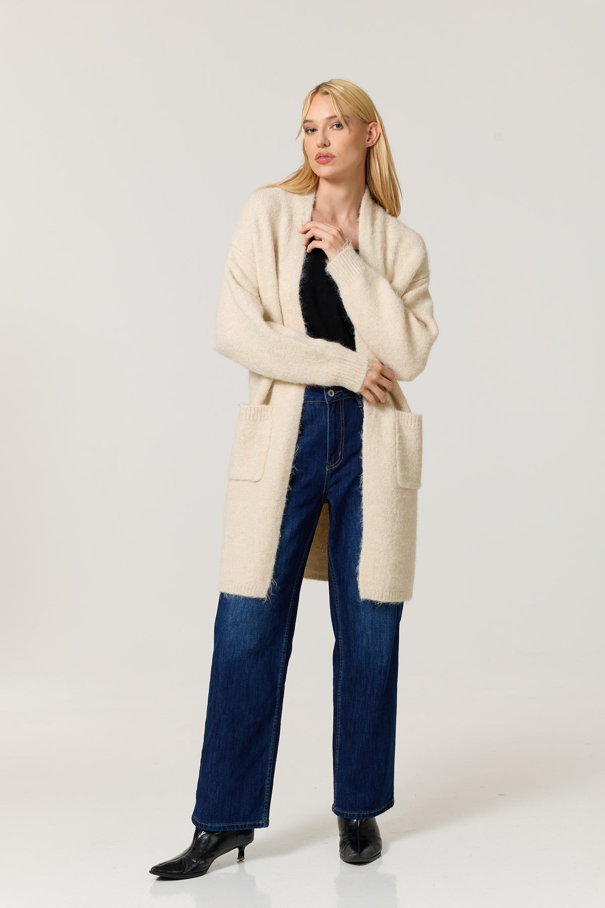 
                  
                    Cream Shimmer Longline Knitted Cardigan
                  
                