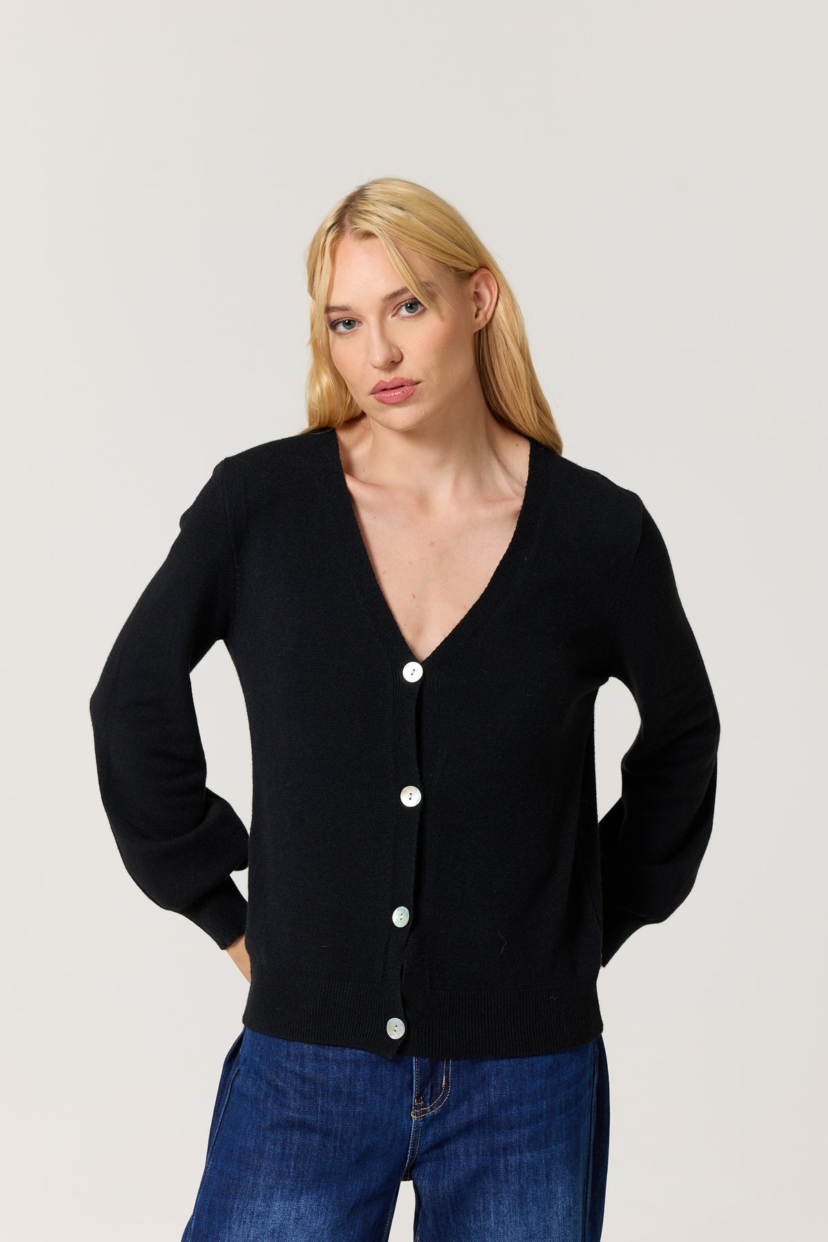 
                  
                    Black V-Neck Button Front Cardigan
                  
                