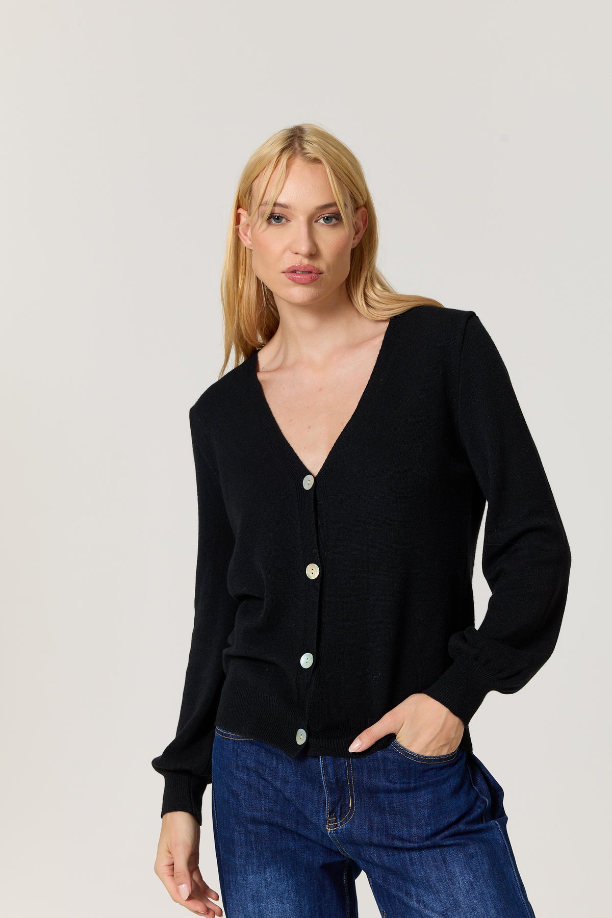 
                  
                    Black V-Neck Button Front Cardigan
                  
                