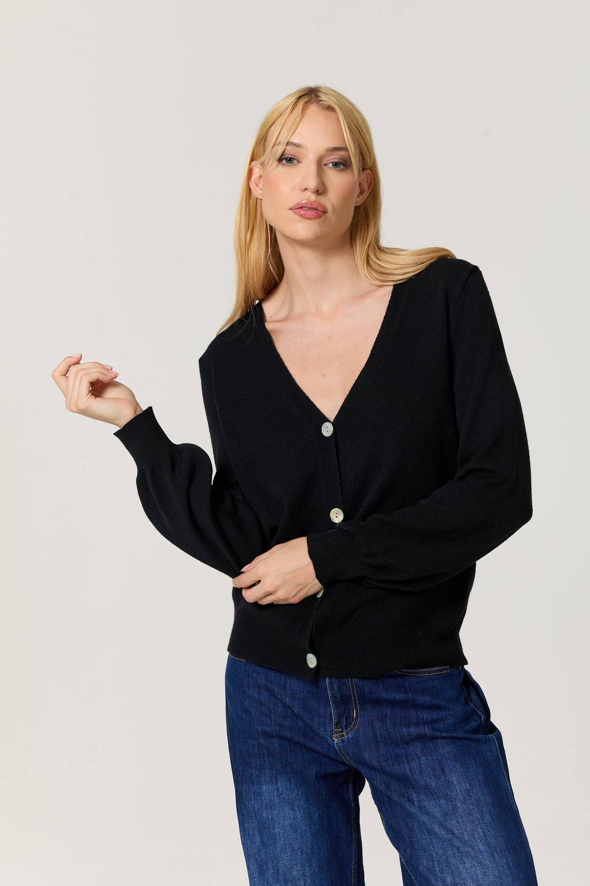 
                  
                    Black V-Neck Button Front Cardigan
                  
                