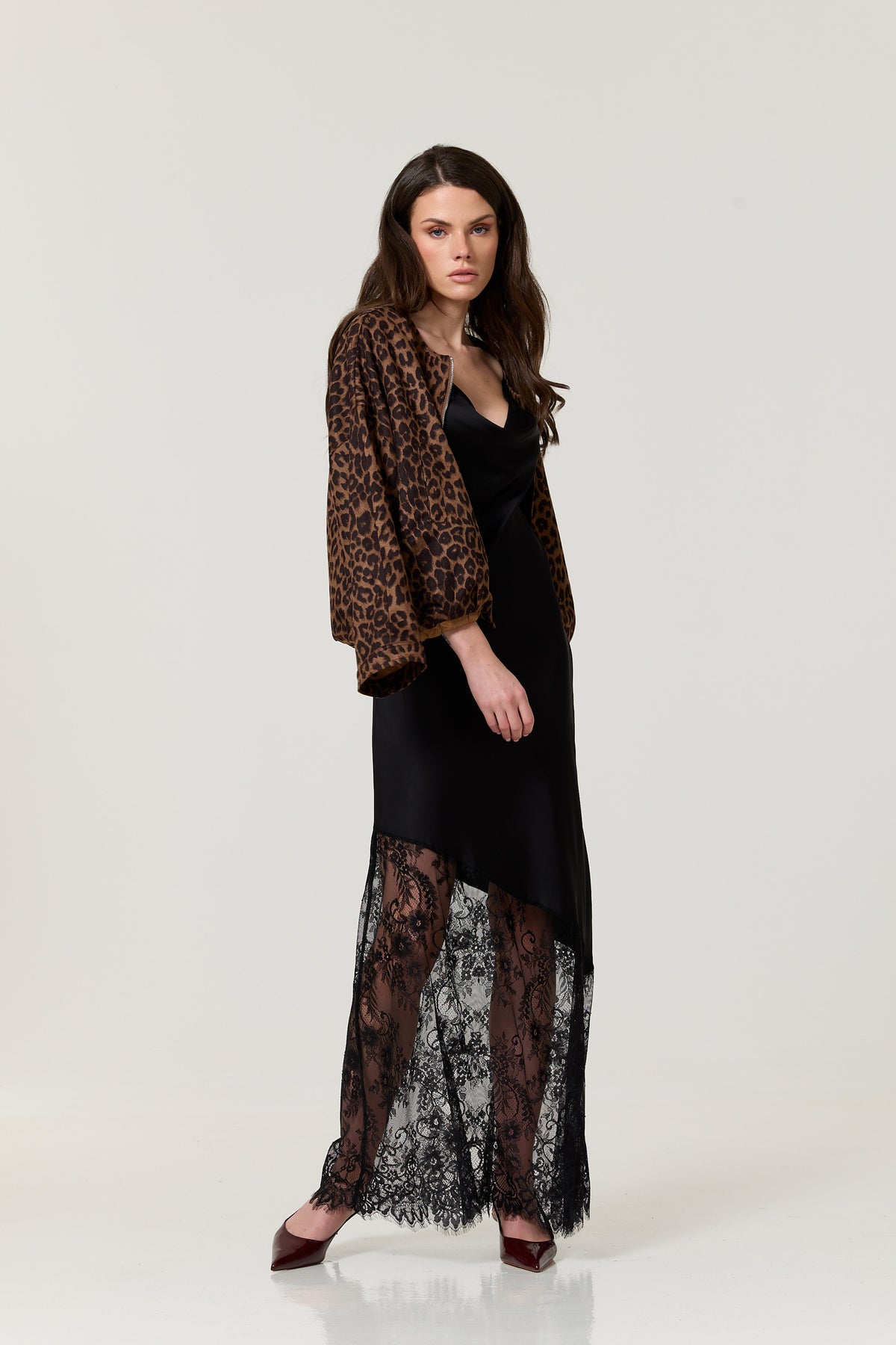 
                  
                    Black Satin Lace Hem Maxi Dress
                  
                