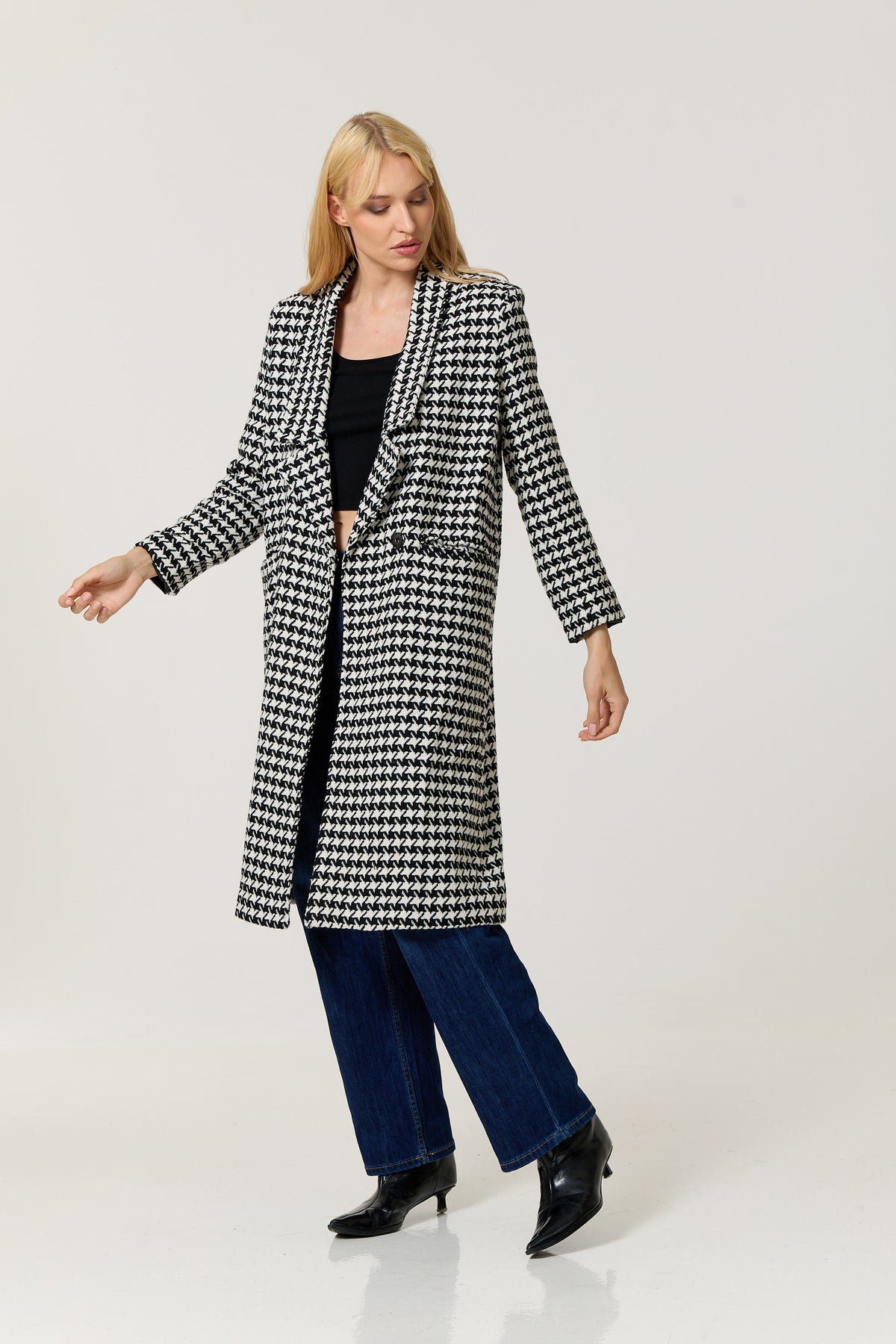 
                  
                    Houndstooth Wool Blend Long Coat
                  
                