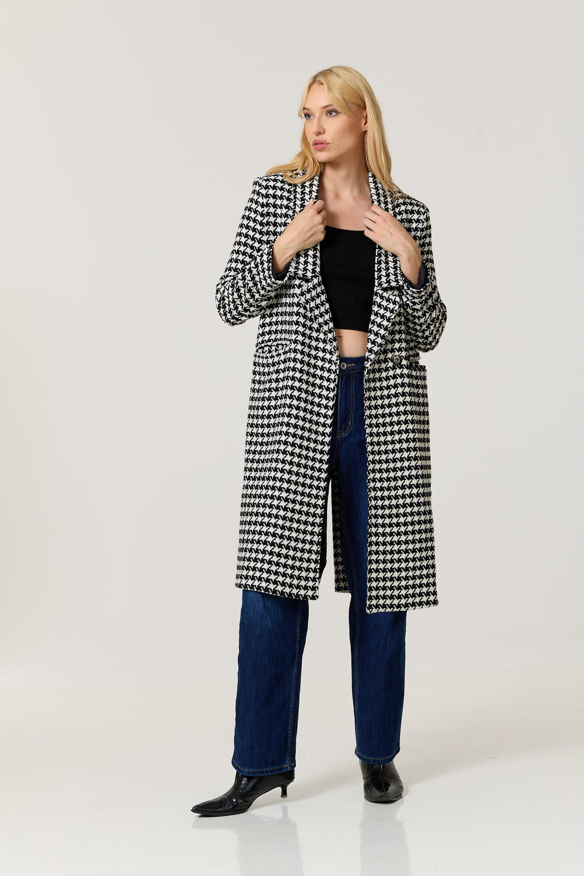 
                  
                    Houndstooth Wool Blend Long Coat
                  
                