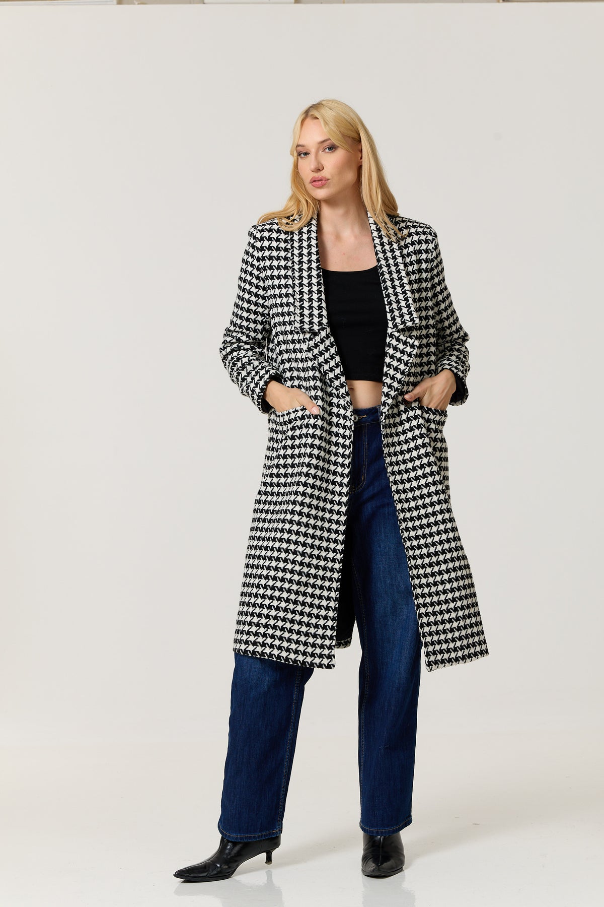 
                  
                    Houndstooth Wool Blend Long Coat
                  
                