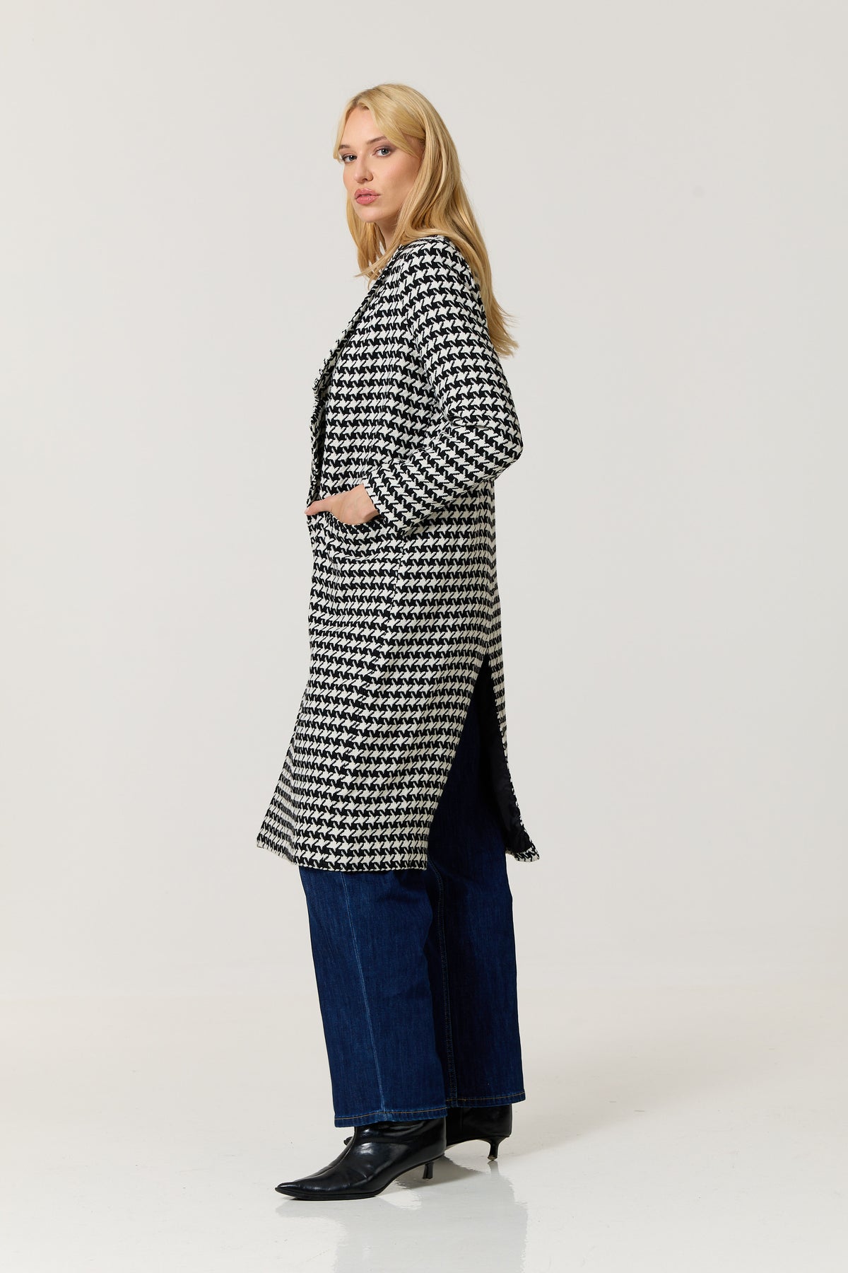 
                  
                    Houndstooth Wool Blend Long Coat
                  
                
