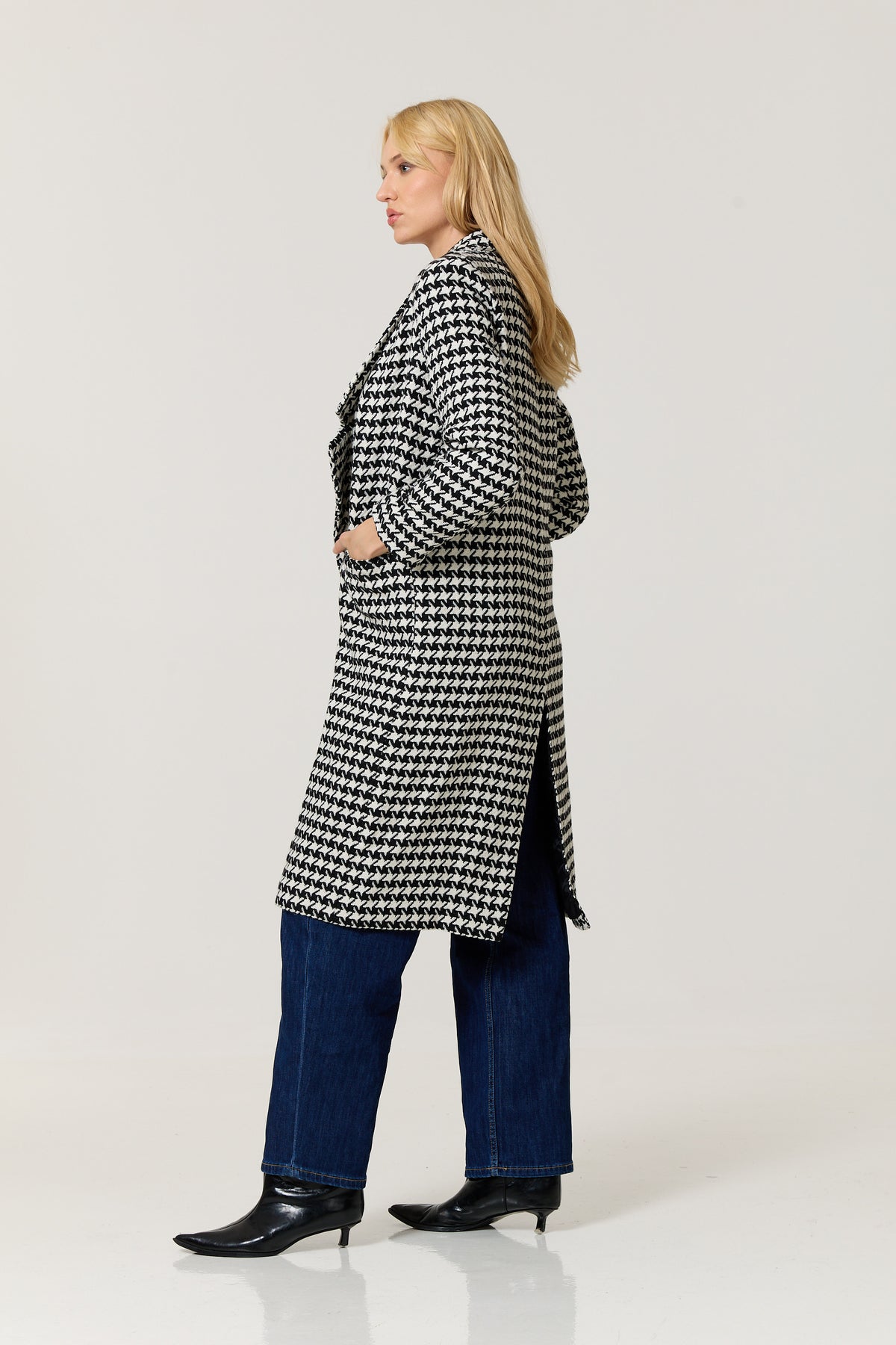 
                  
                    Houndstooth Wool Blend Long Coat
                  
                