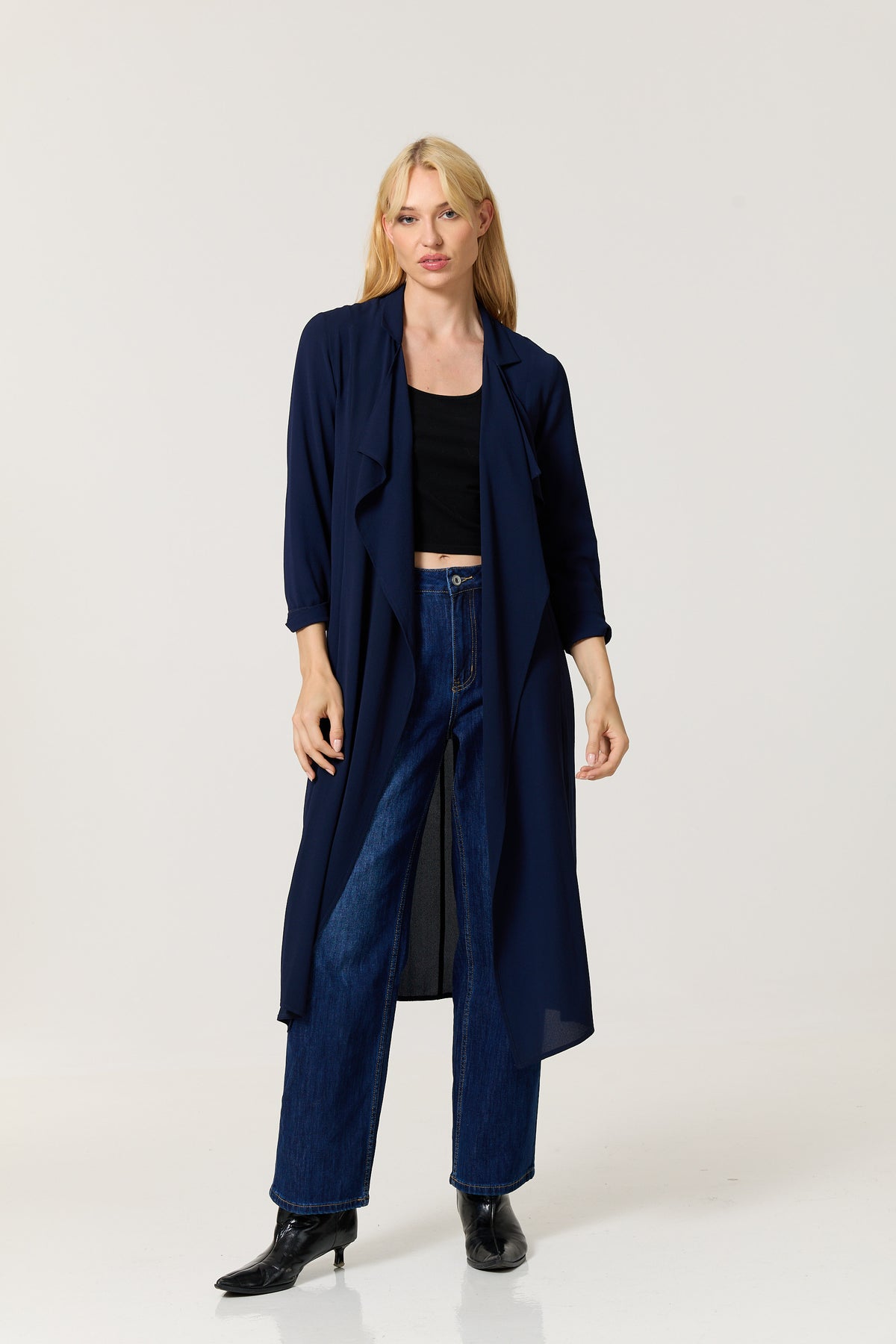 
                  
                    Navy Waterfall Duster Coat
                  
                