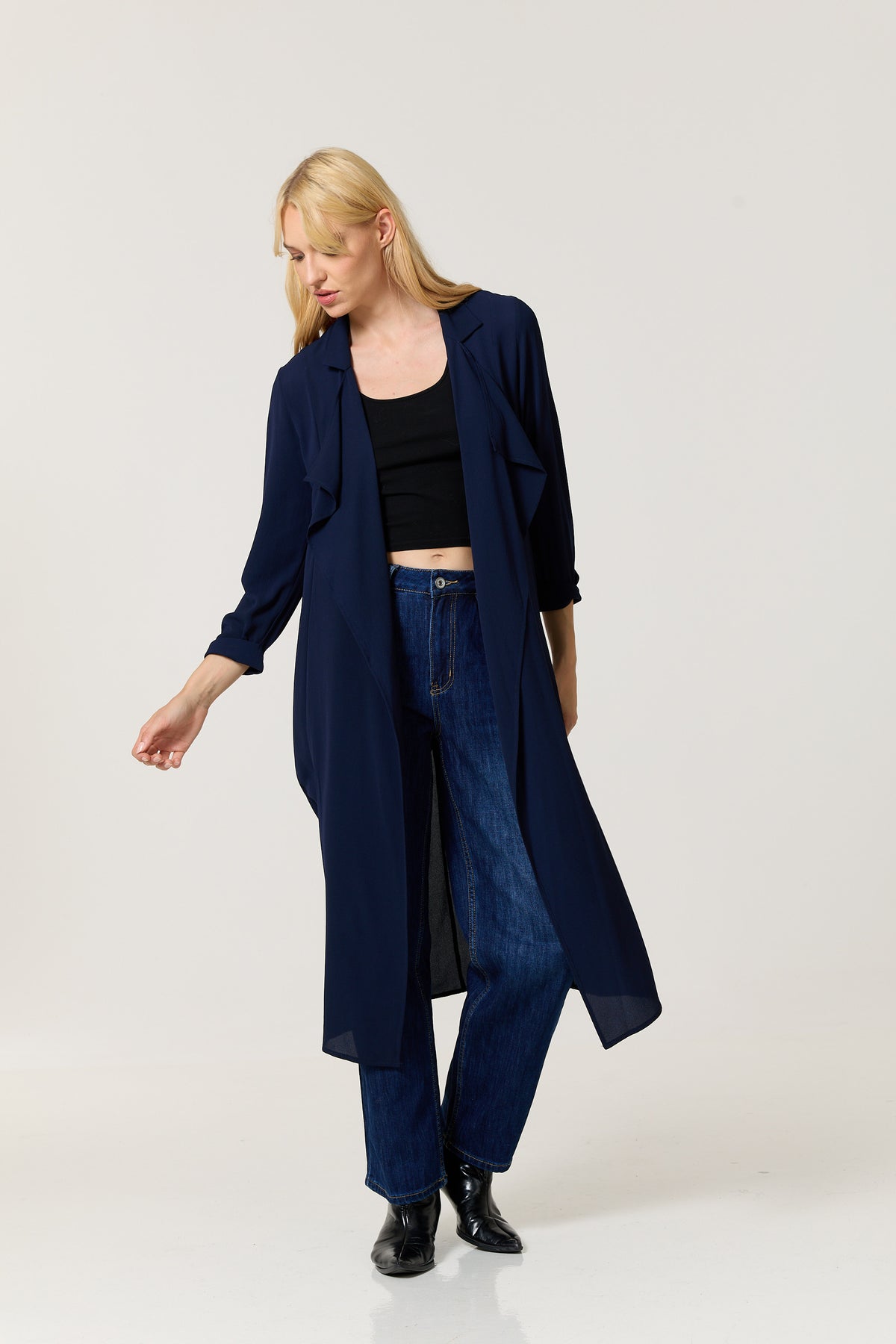 
                  
                    Navy Waterfall Duster Coat
                  
                