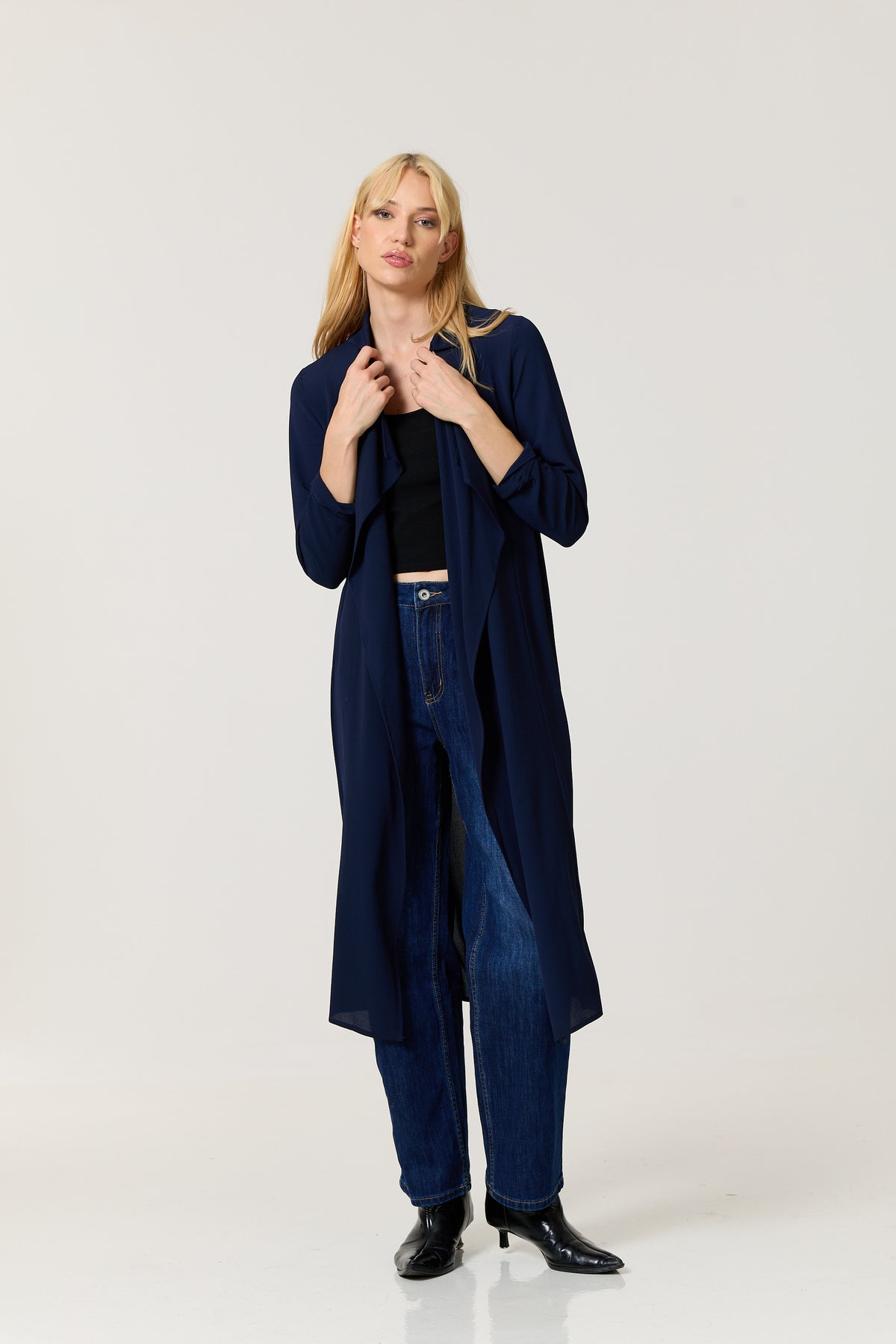 
                  
                    Navy Waterfall Duster Coat
                  
                