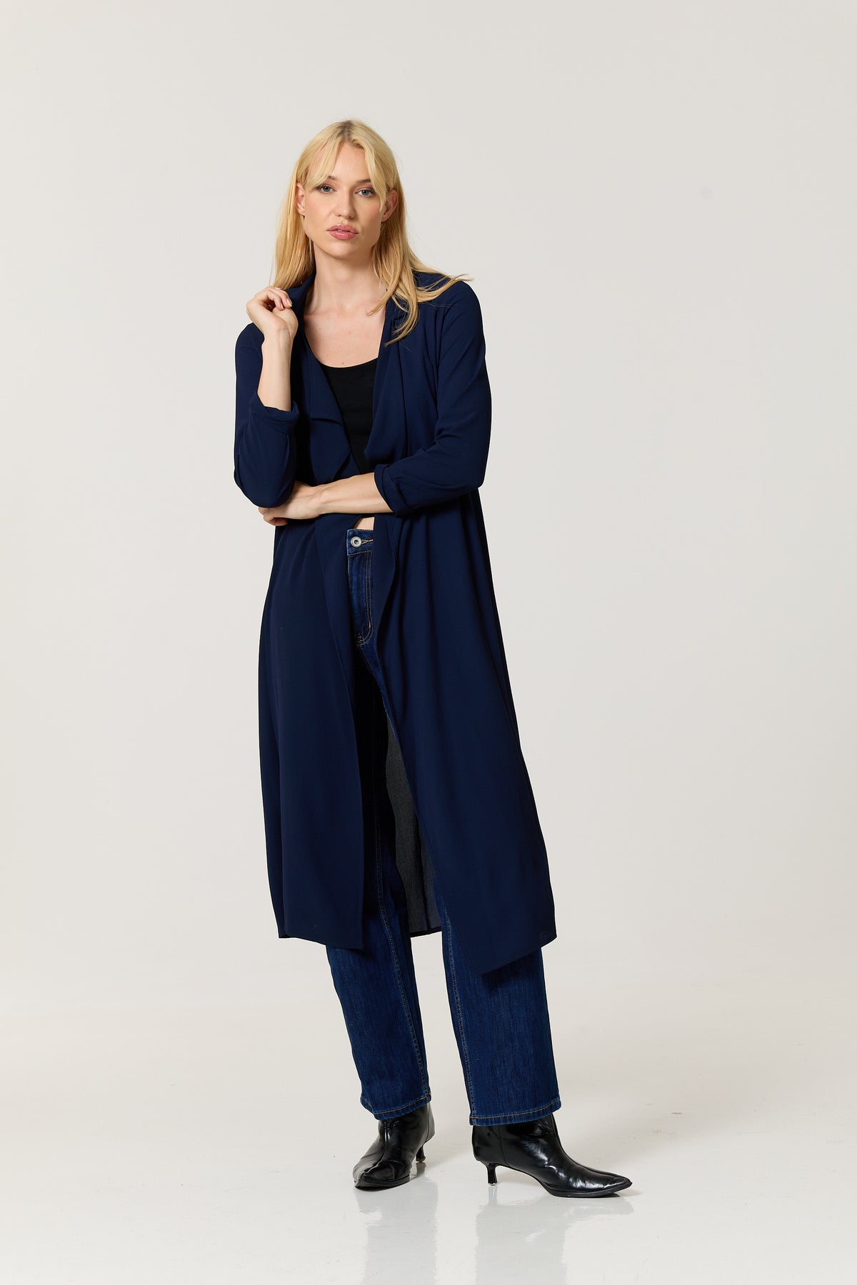 
                  
                    Navy Waterfall Duster Coat
                  
                