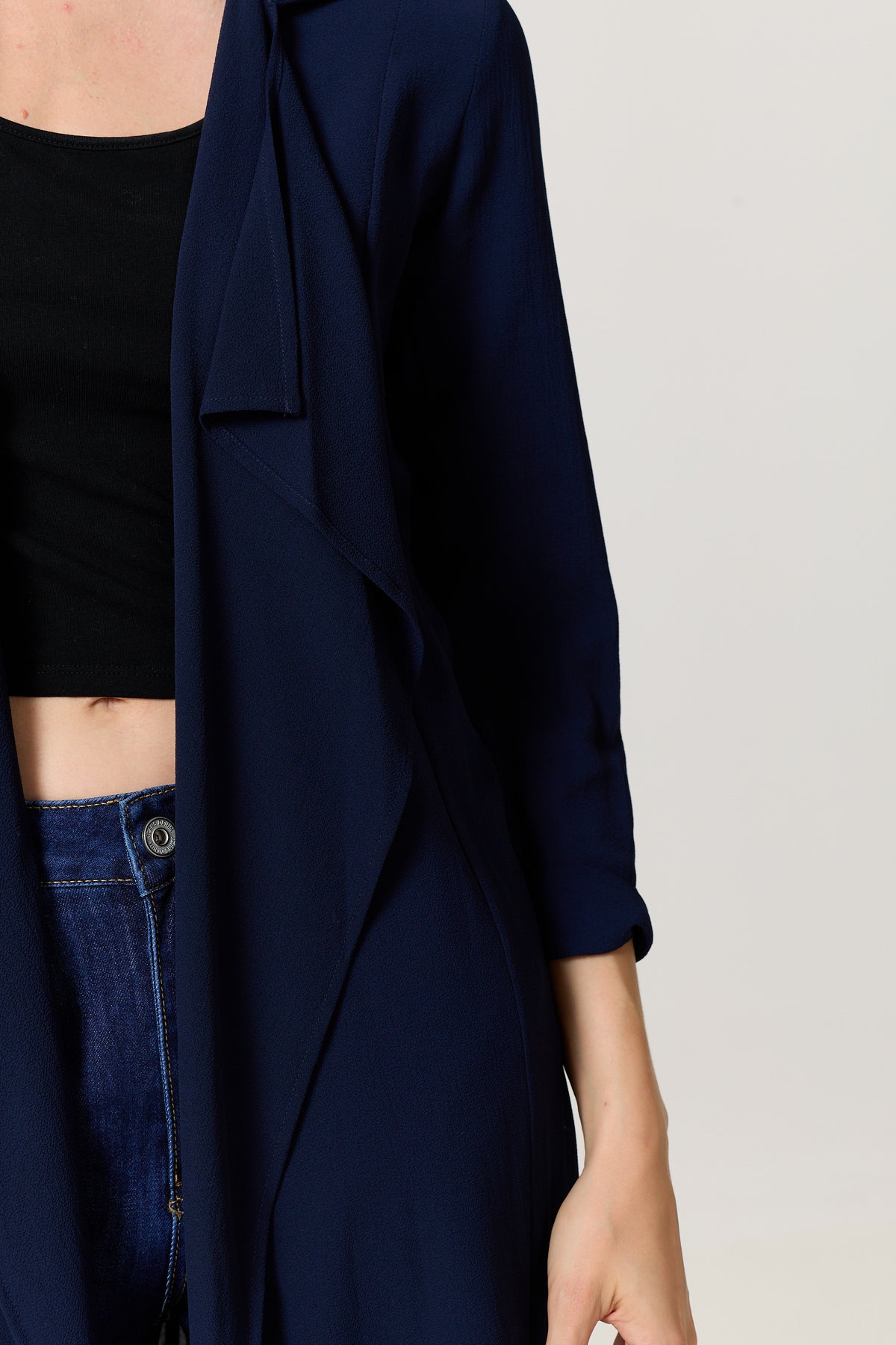 
                  
                    Navy Waterfall Duster Coat
                  
                