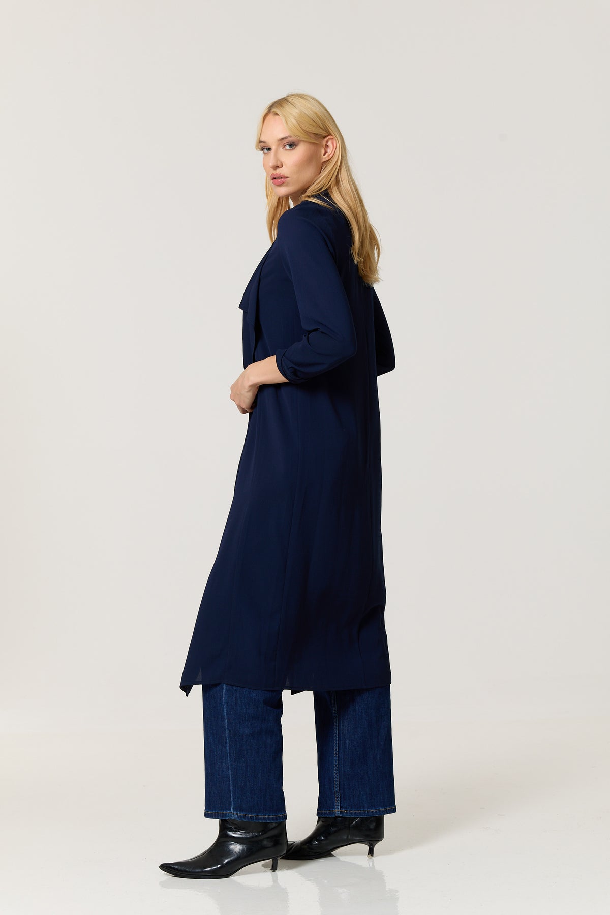
                  
                    Navy Waterfall Duster Coat
                  
                
