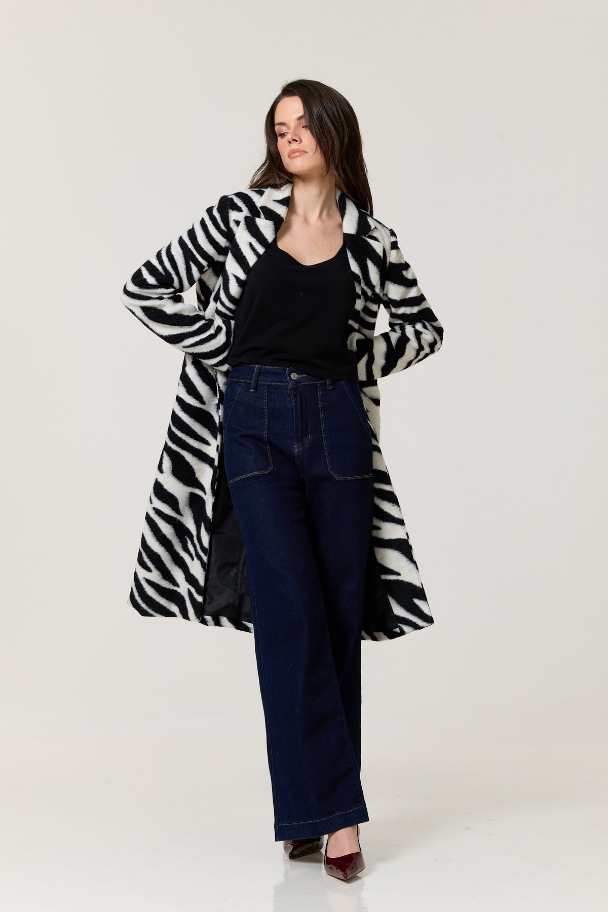 
                  
                    Zebra Print Wool Blend Long Coat
                  
                