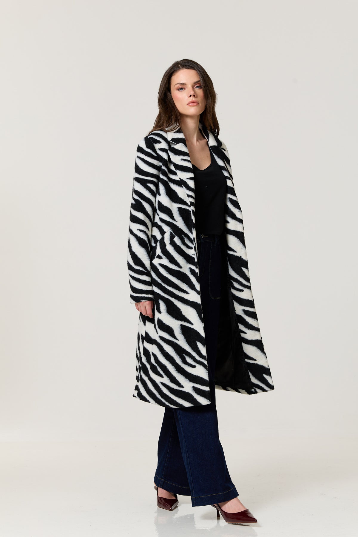 
                  
                    Zebra Print Wool Blend Long Coat
                  
                