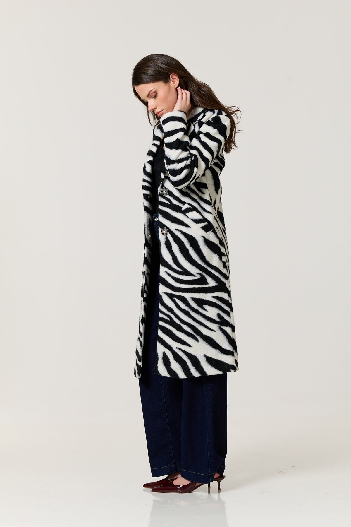 
                  
                    Zebra Print Wool Blend Long Coat
                  
                