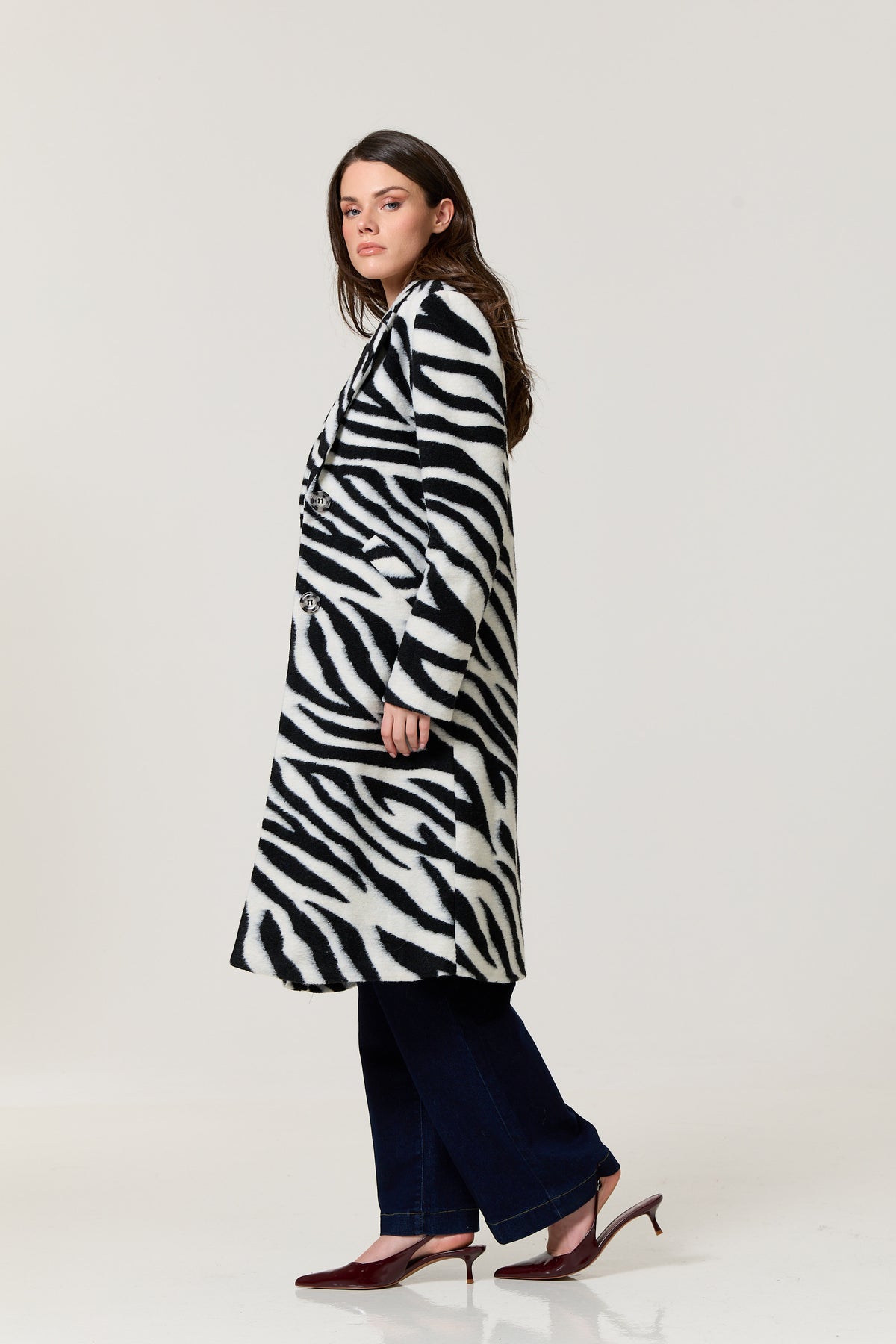 
                  
                    Zebra Print Wool Blend Long Coat
                  
                