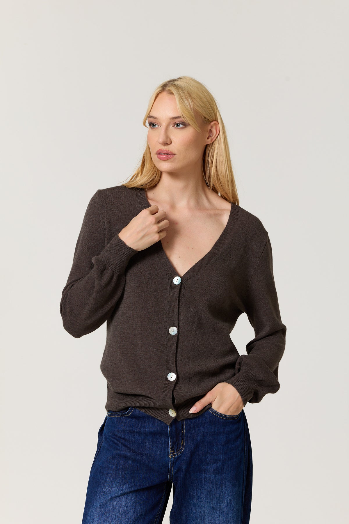 
                  
                    Brown V-Neck Button Front Cardigan
                  
                