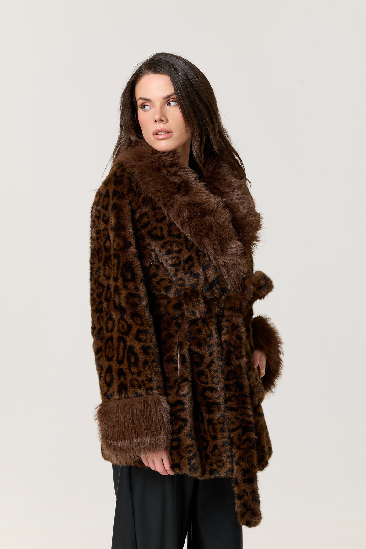 
                  
                    Leopard Faux Fur Belted Coat
                  
                