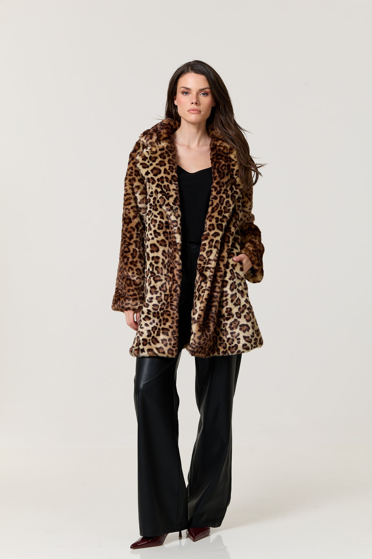
                  
                    Leopard Print Faux Fur Coat
                  
                