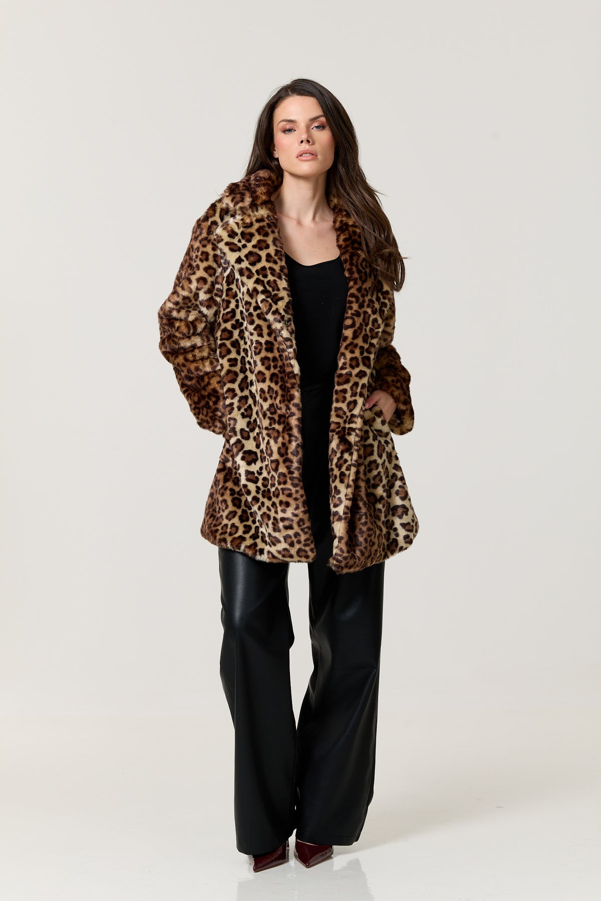 
                  
                    Leopard Print Faux Fur Coat
                  
                