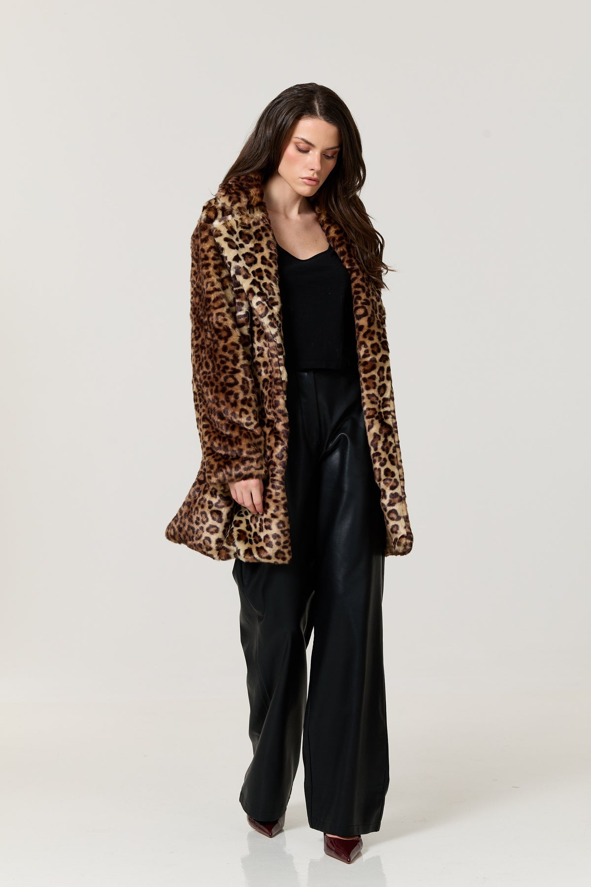 
                  
                    Leopard Print Faux Fur Coat
                  
                