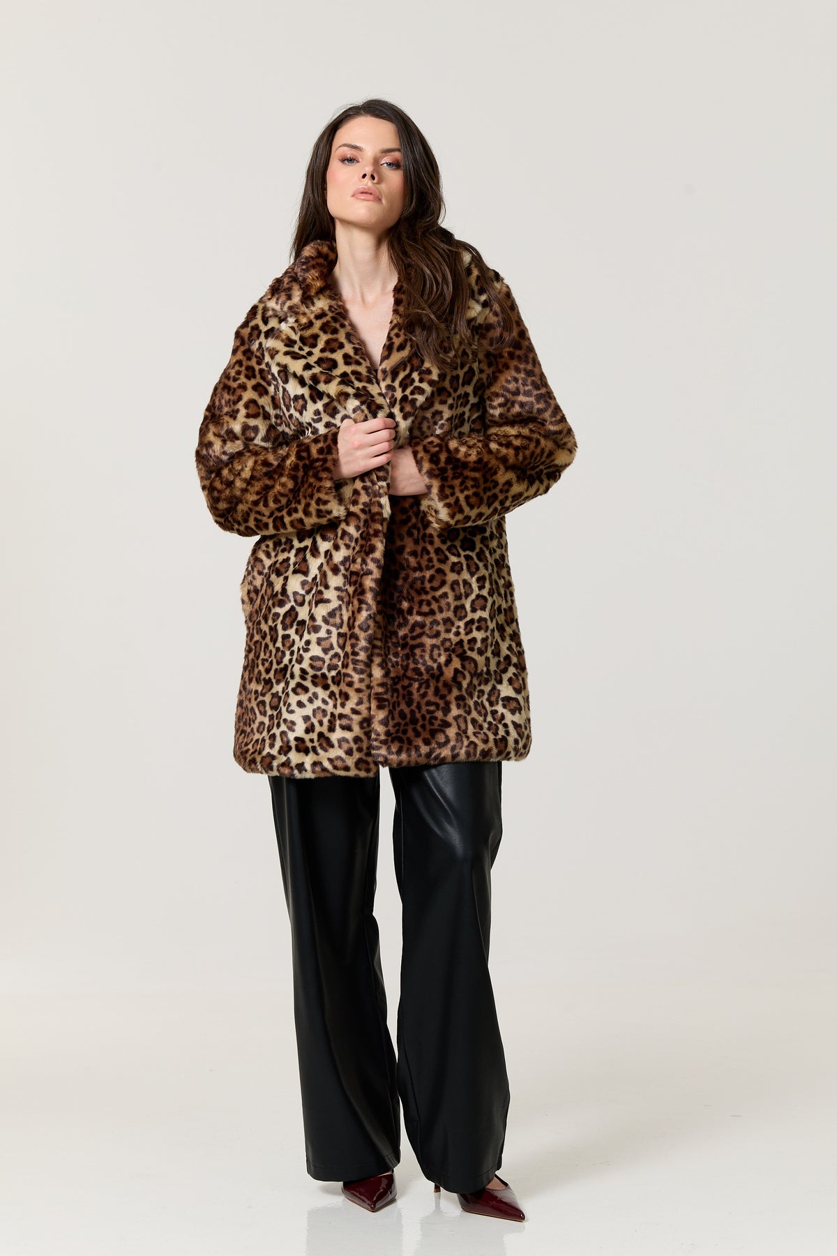 
                  
                    Leopard Print Faux Fur Coat
                  
                