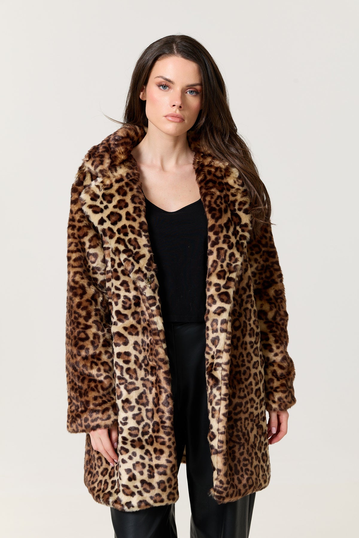 
                  
                    Leopard Print Faux Fur Coat
                  
                
