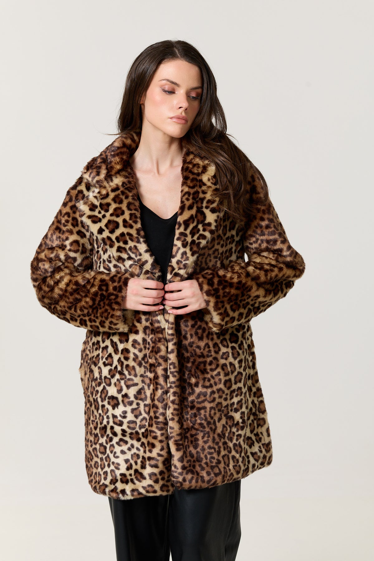 
                  
                    Leopard Print Faux Fur Coat
                  
                